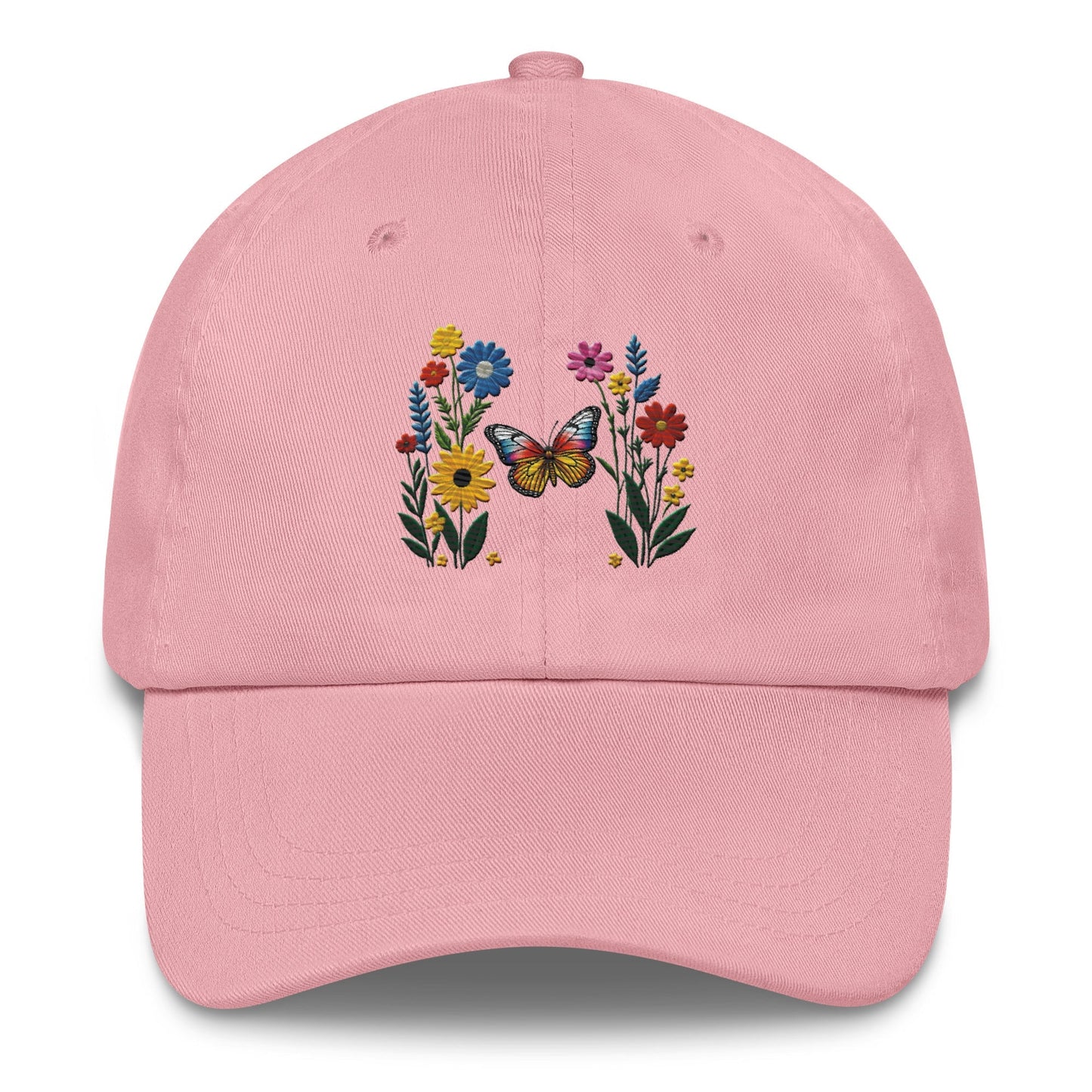 Embroidered Butterfly and Flower Dad Hat