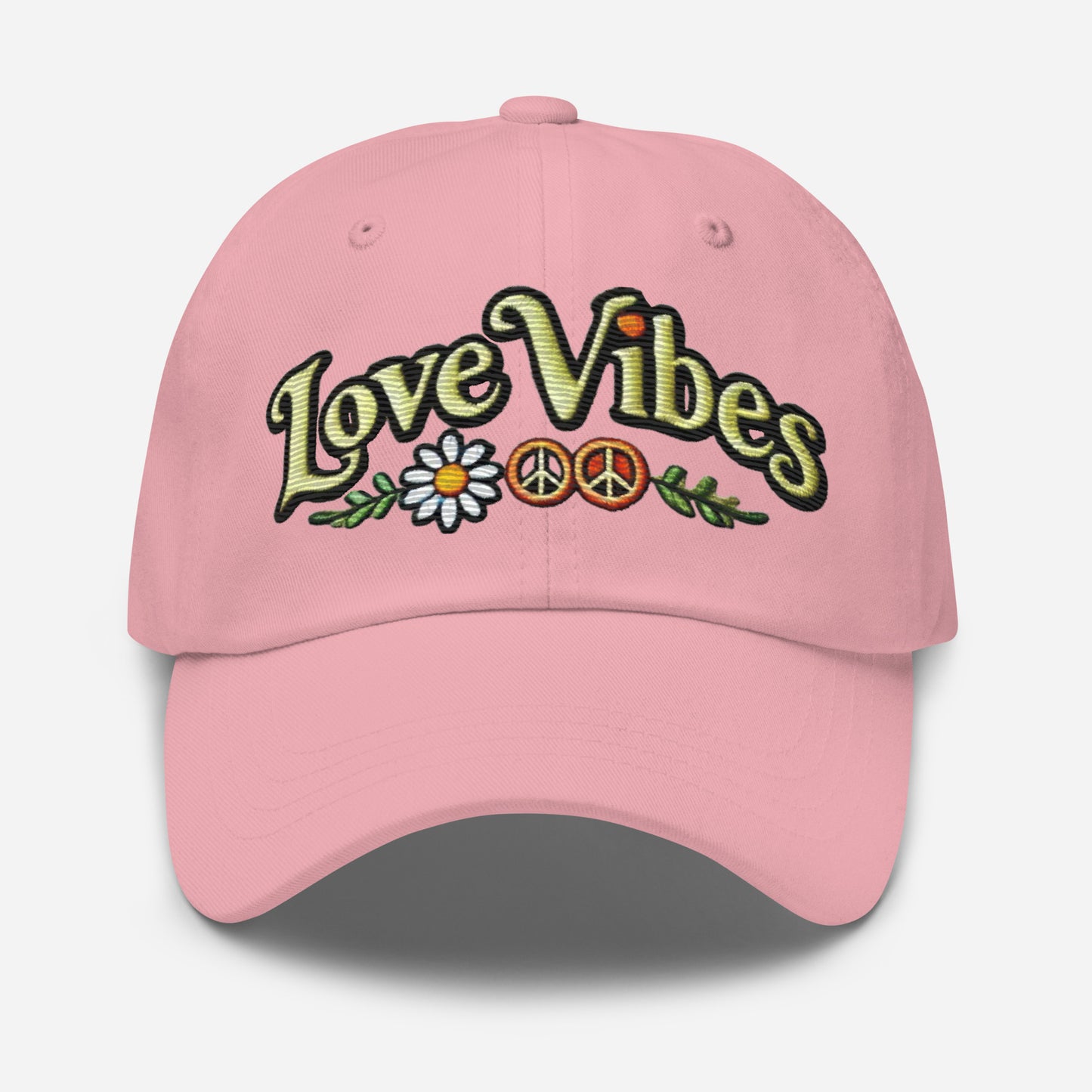 Embroidered 'Love Vibes' Hippie-Inspired Dad Hat – Adjustable Low Profile Vintage Inspired