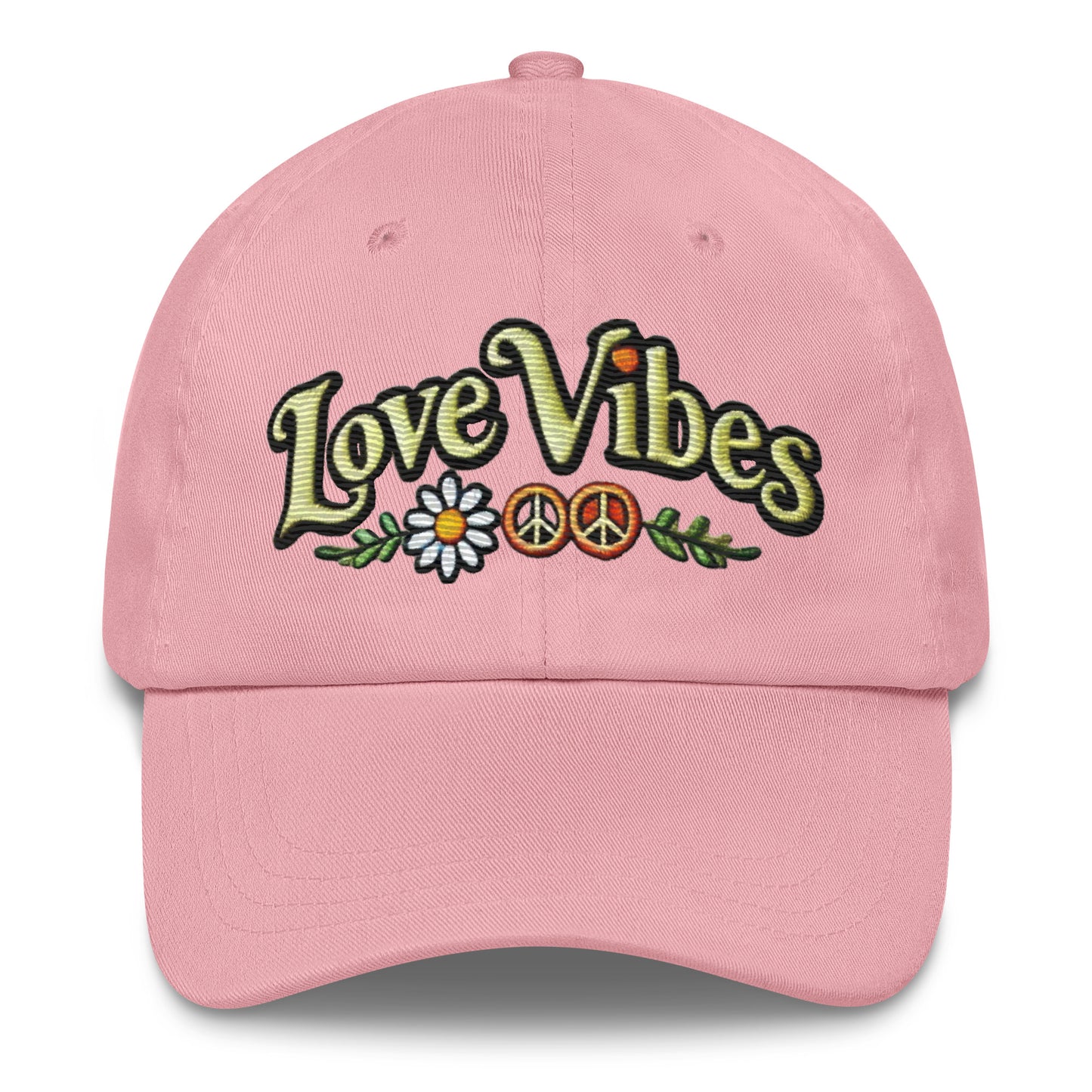 Embroidered 'Love Vibes' Hippie-Inspired Dad Hat – Adjustable Low Profile Vintage Inspired