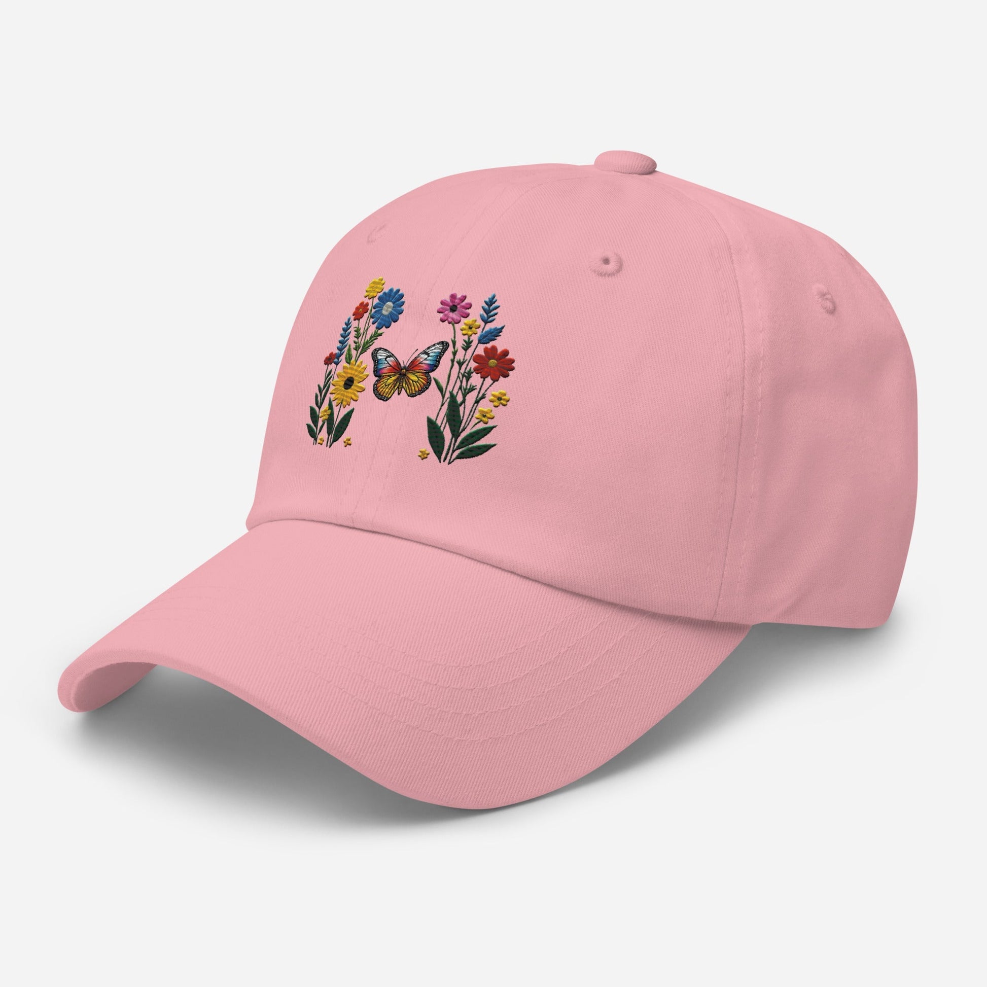 Embroidered Butterfly and Flower Dad Hat