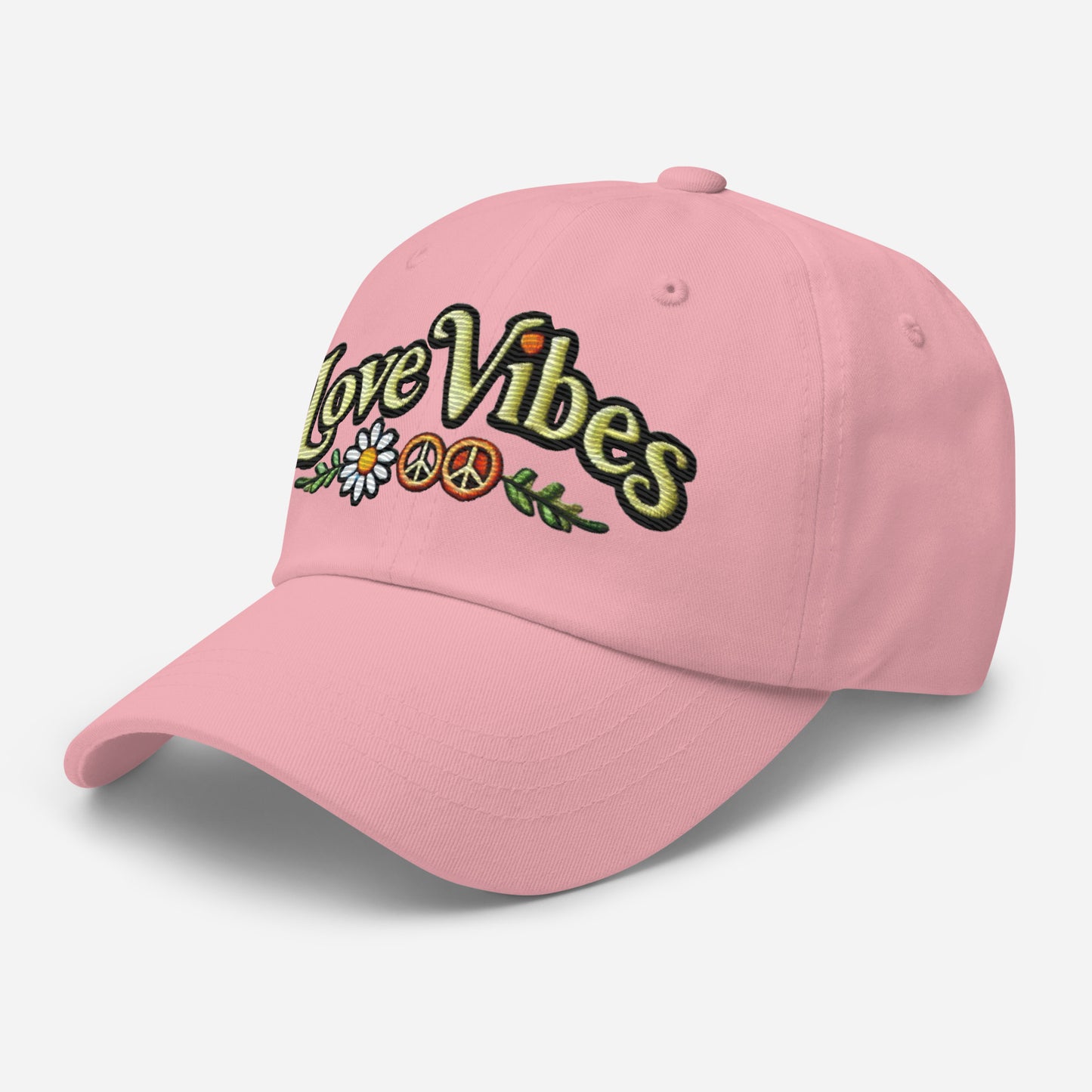 Embroidered 'Love Vibes' Hippie-Inspired Dad Hat – Adjustable Low Profile Vintage Inspired