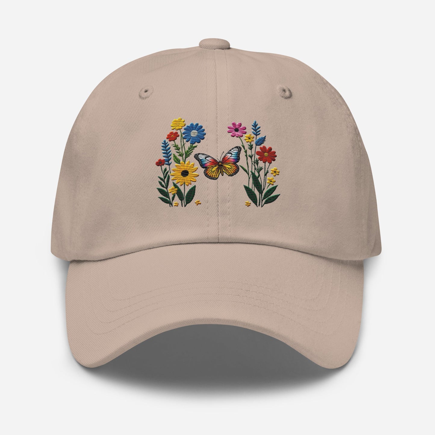 Embroidered Butterfly and Flower Dad Hat