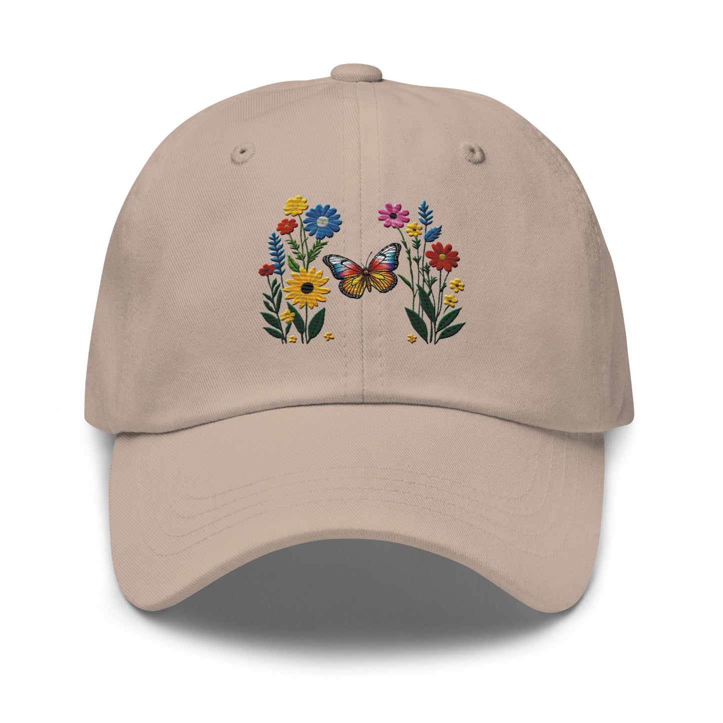 Embroidered Butterfly and Flower Dad Hat