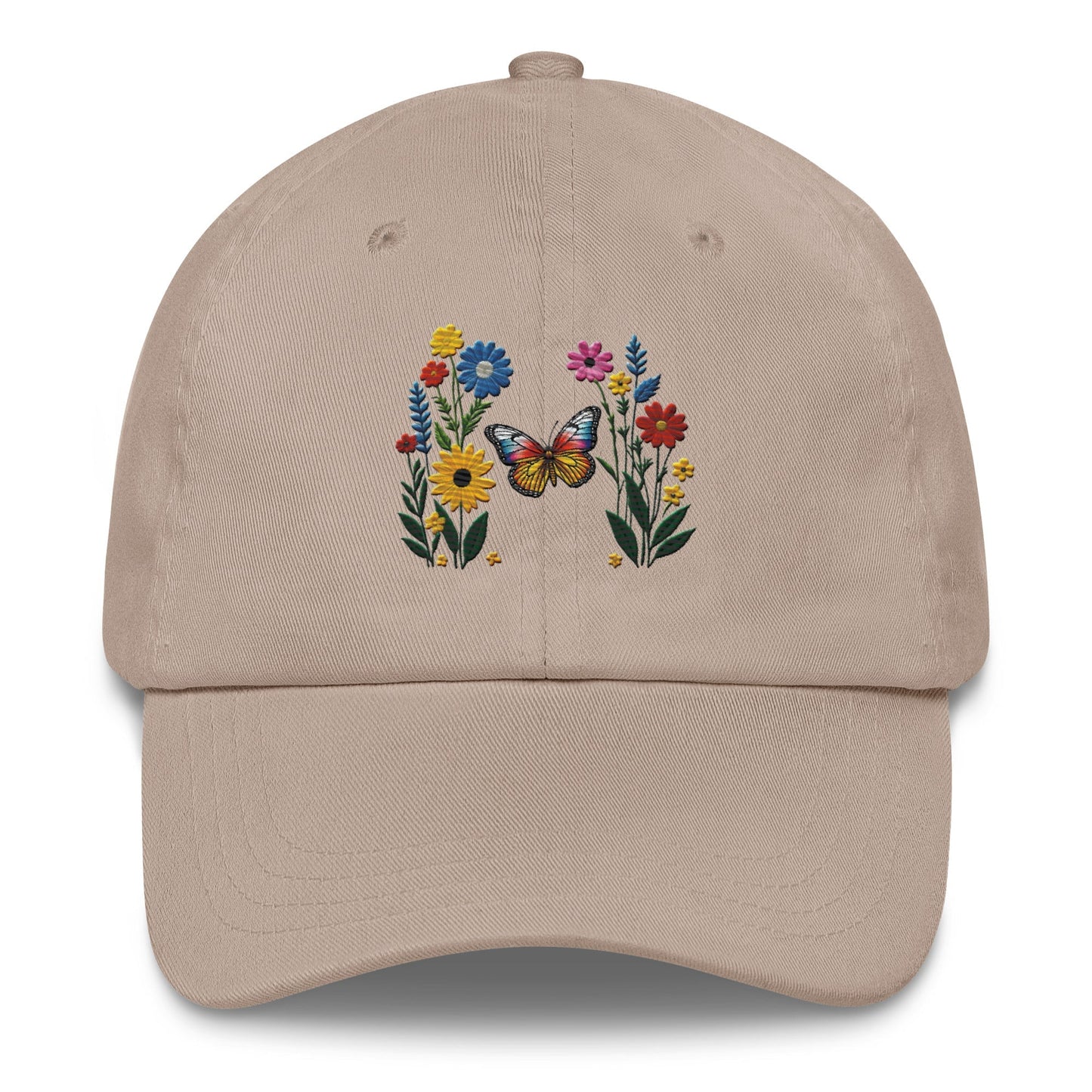 Embroidered Butterfly and Flower Dad Hat