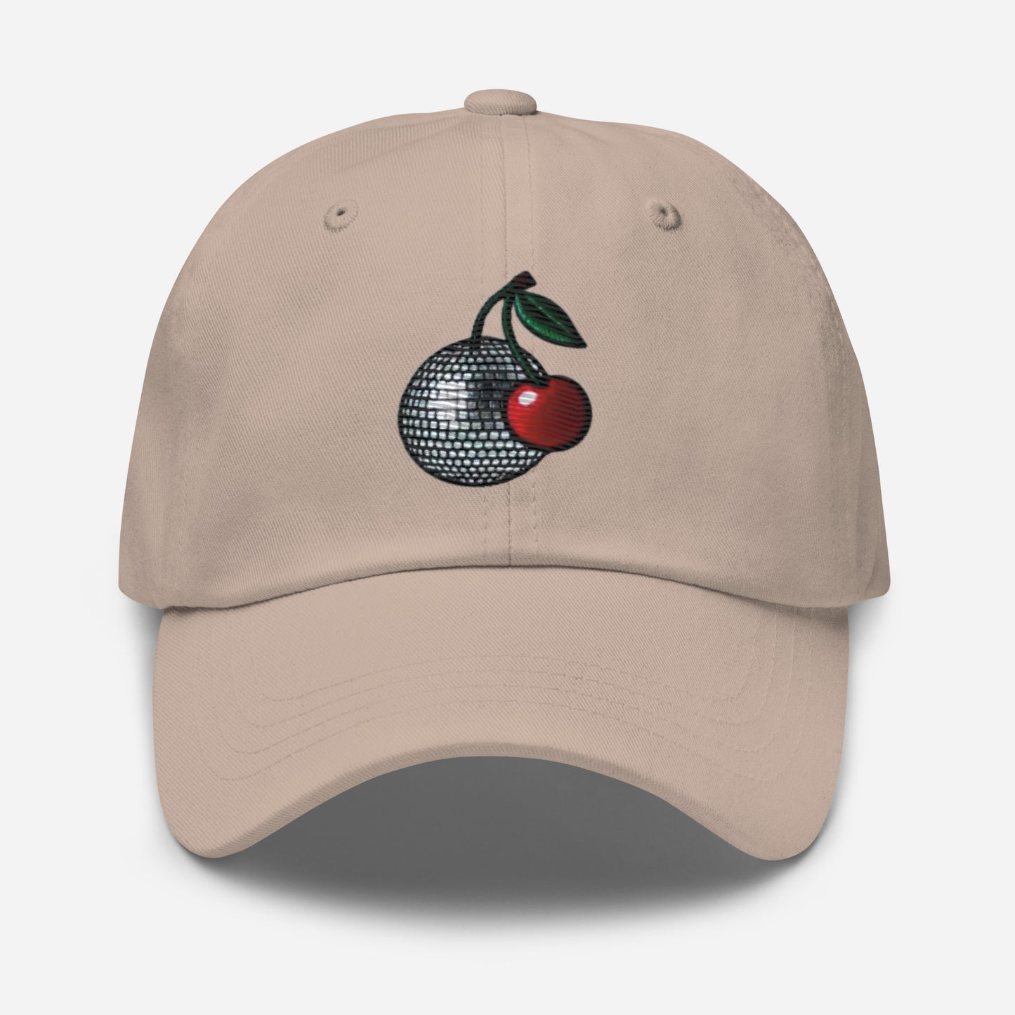 Embroidered Disco Ball Cherry Dad Hat – Trendy & Chic Low-Profile Cap Fruit Minimalist Hat