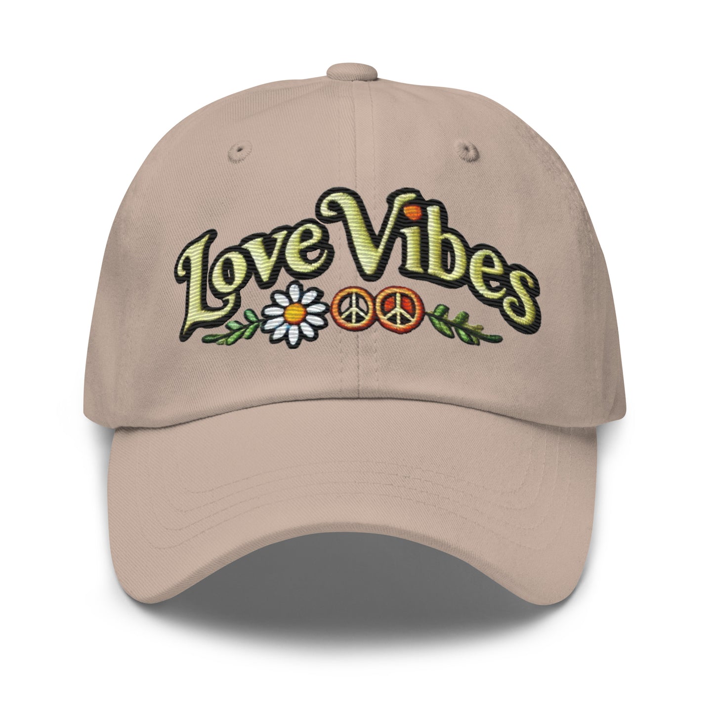 Embroidered 'Love Vibes' Hippie-Inspired Dad Hat – Adjustable Low Profile Vintage Inspired