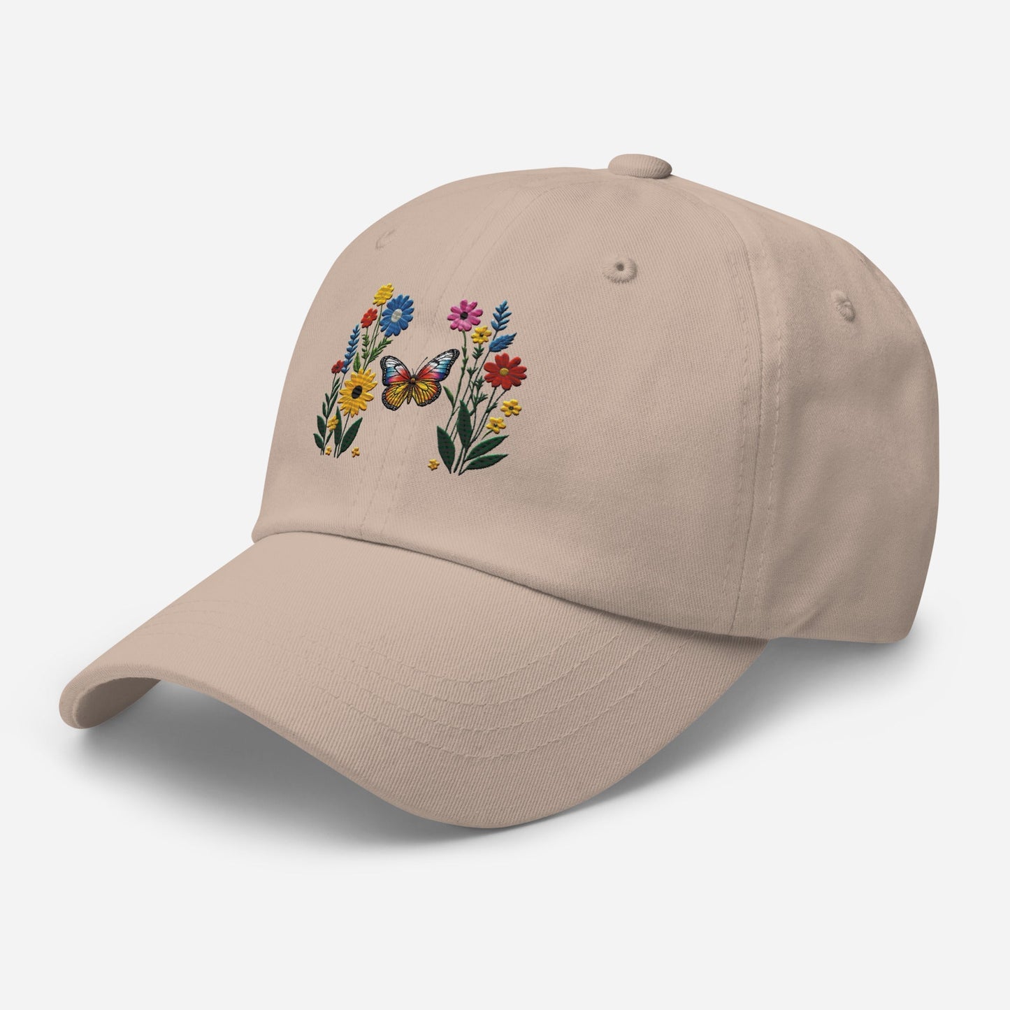 Embroidered Butterfly and Flower Dad Hat