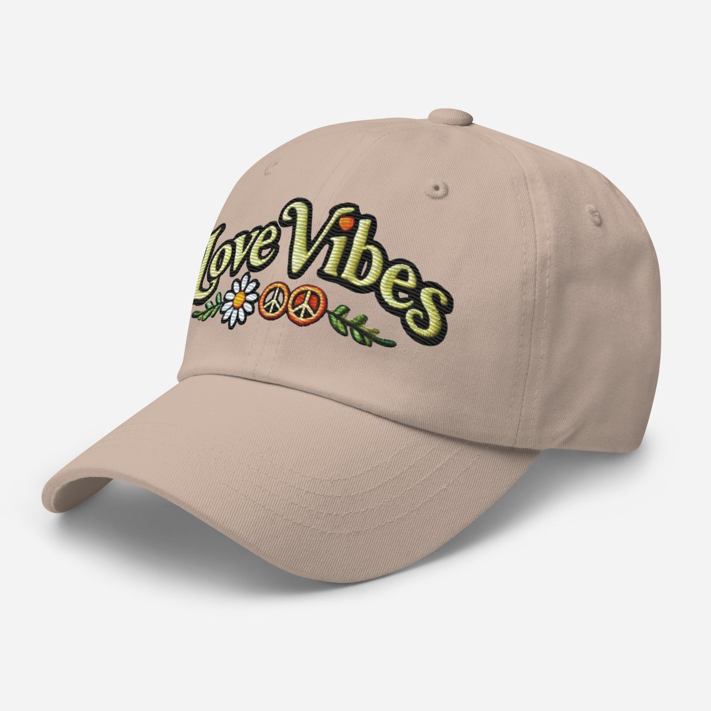 Embroidered 'Love Vibes' Hippie-Inspired Dad Hat – Adjustable Low Profile Vintage Inspired