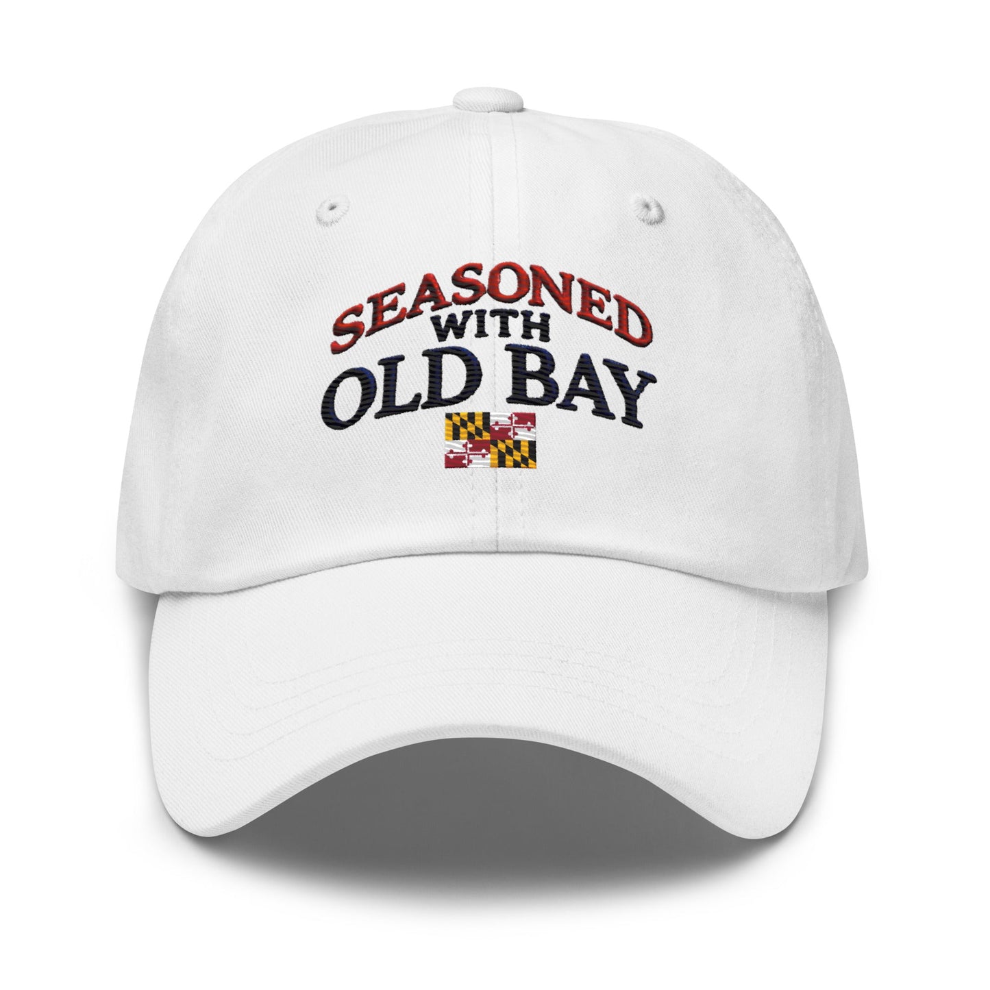 Seasoned With Old Bay Embroidered Dad Hat - Adjustable Strap, Low Profile Style Great Gift Idea Maryland Chesapeake