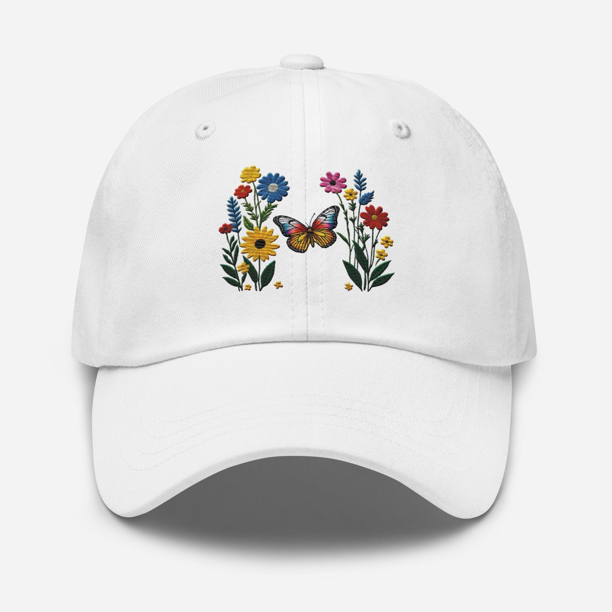 Embroidered Butterfly and Flower Dad Hat