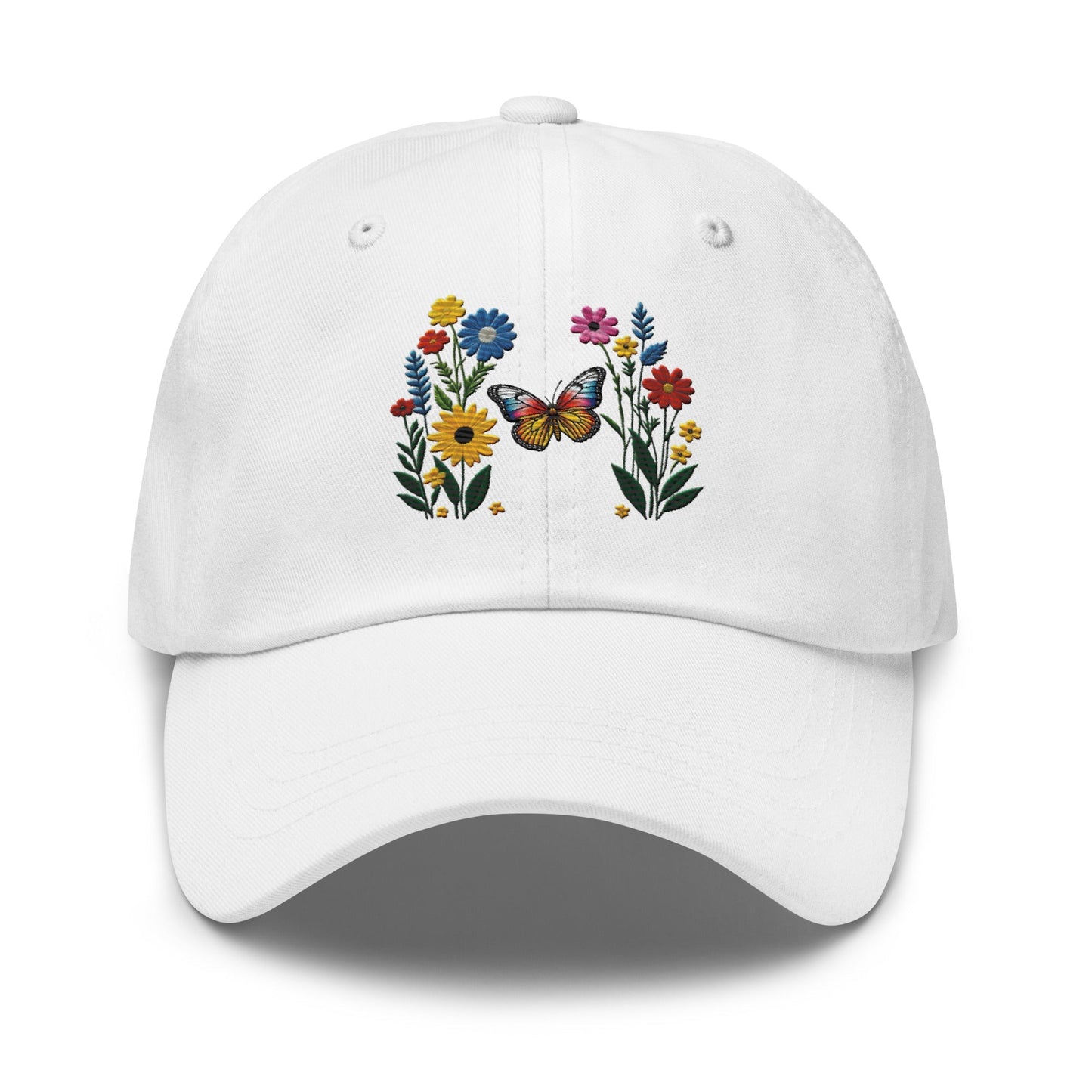 Embroidered Butterfly and Flower Dad Hat