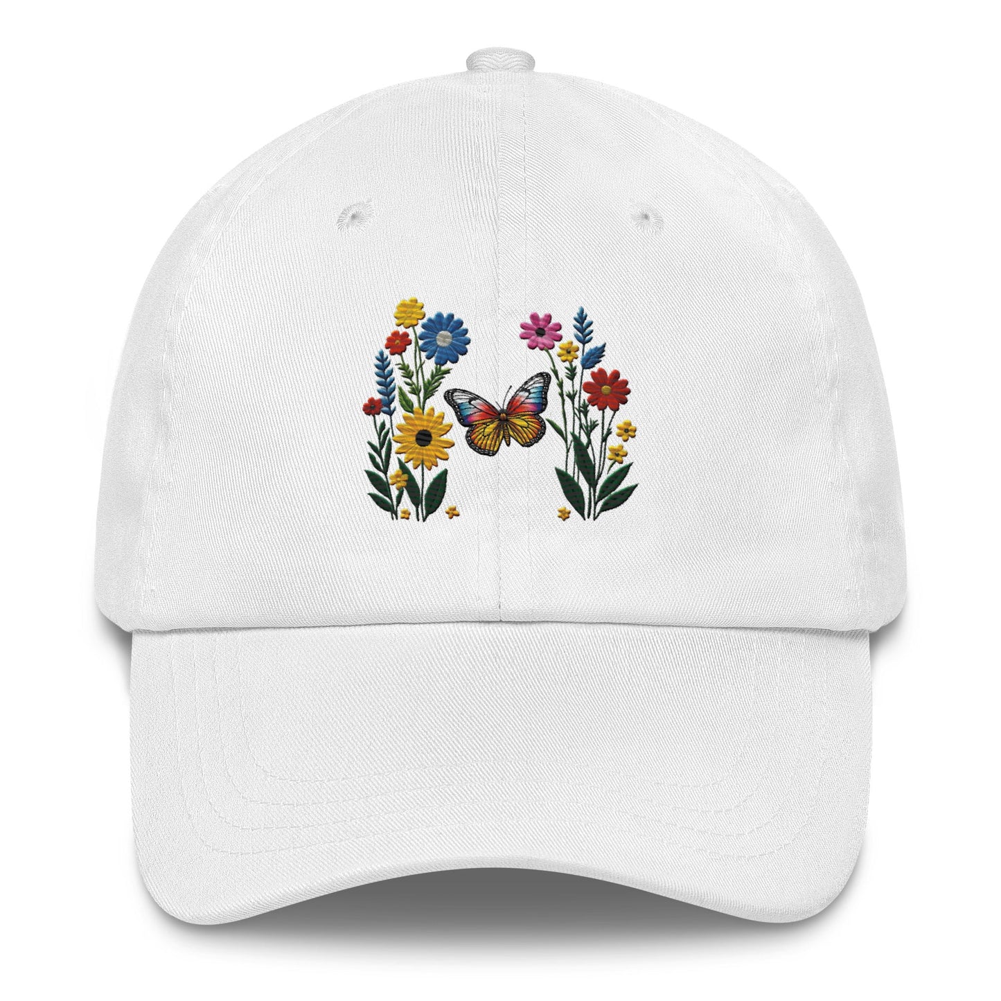 Embroidered Butterfly and Flower Dad Hat