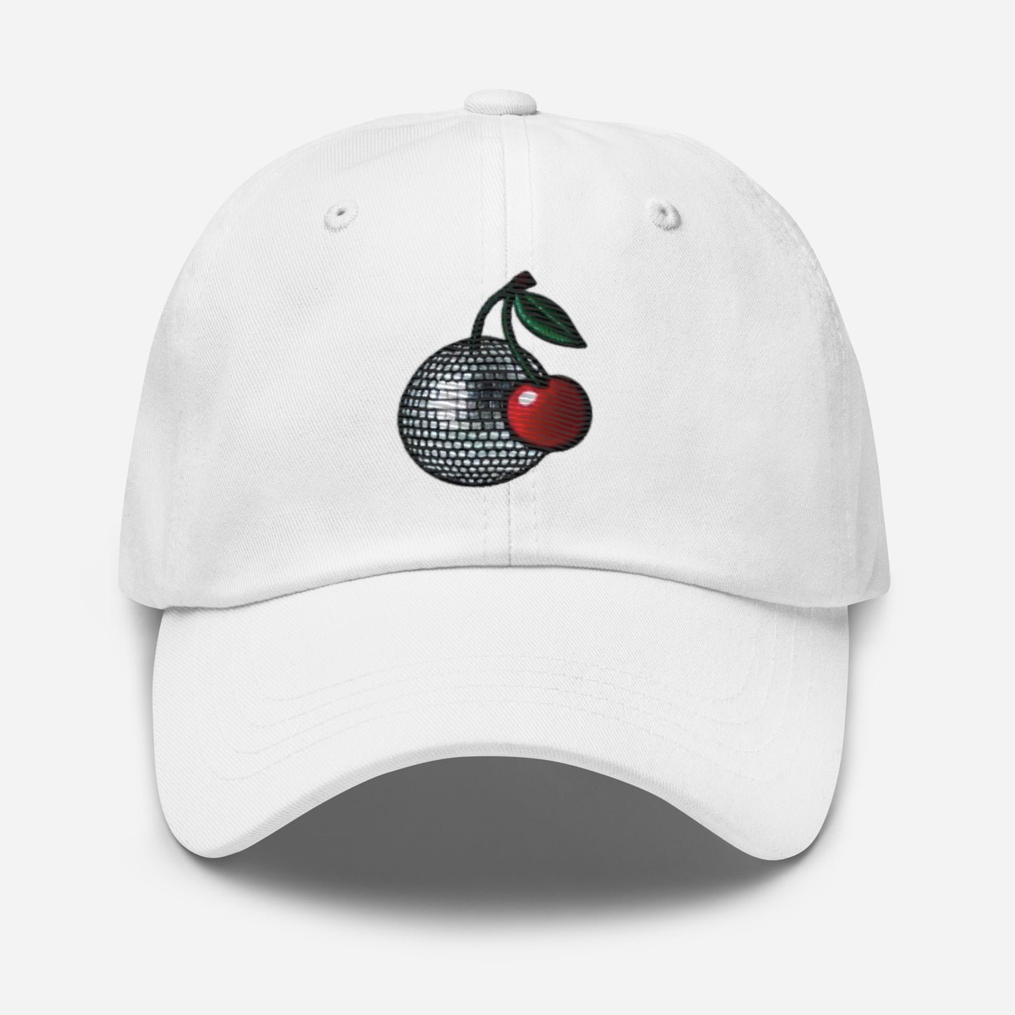 Embroidered Disco Ball Cherry Dad Hat – Trendy & Chic Low-Profile Cap Fruit Minimalist Hat