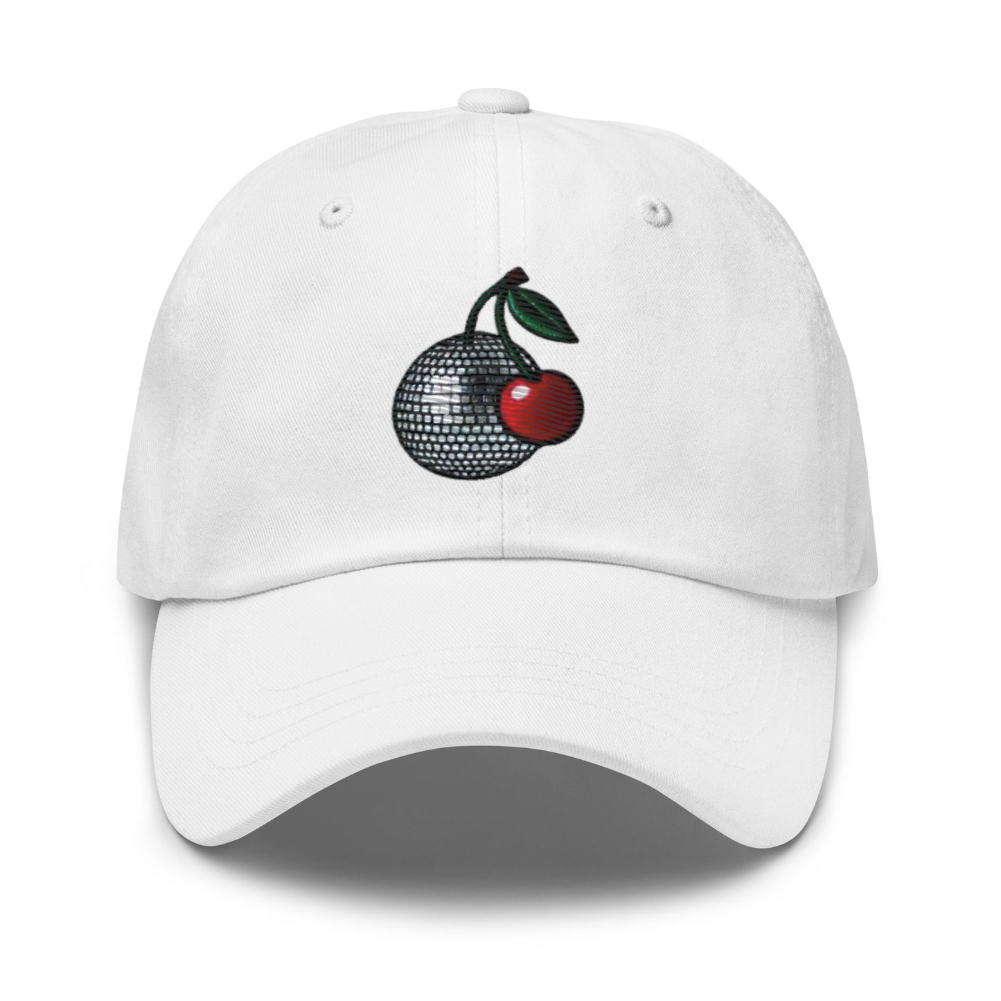 Embroidered Disco Ball Cherry Dad Hat – Trendy & Chic Low-Profile Cap Fruit Minimalist Hat