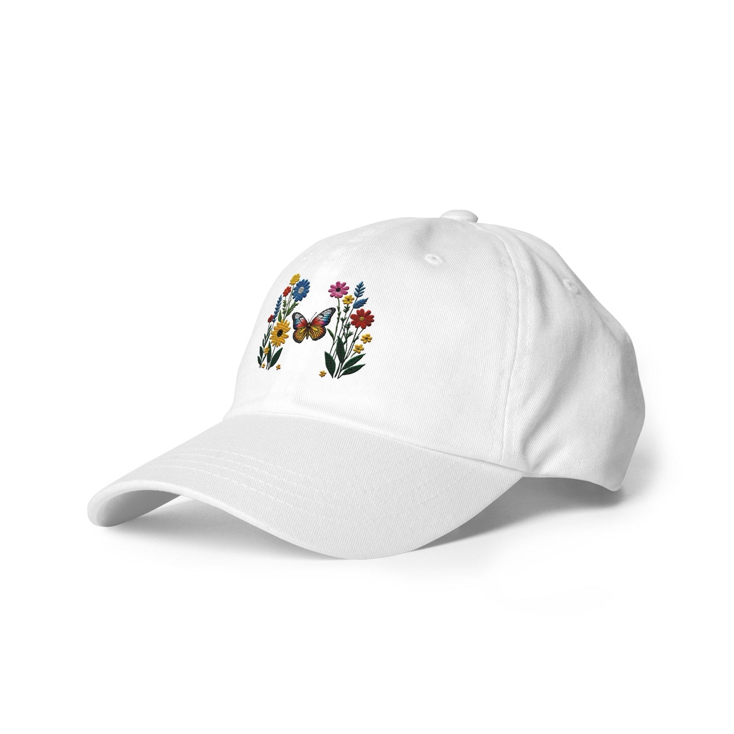 Embroidered Butterfly and Flower Dad Hat