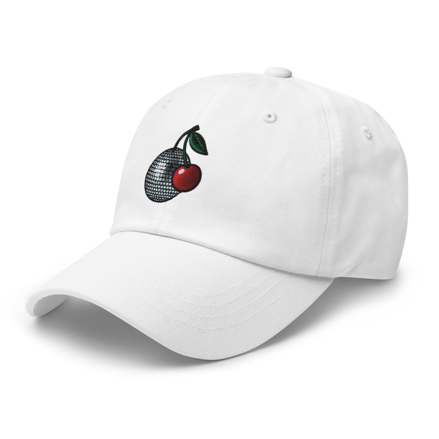 Embroidered Disco Ball Cherry Dad Hat – Trendy & Chic Low-Profile Cap Fruit Minimalist Hat