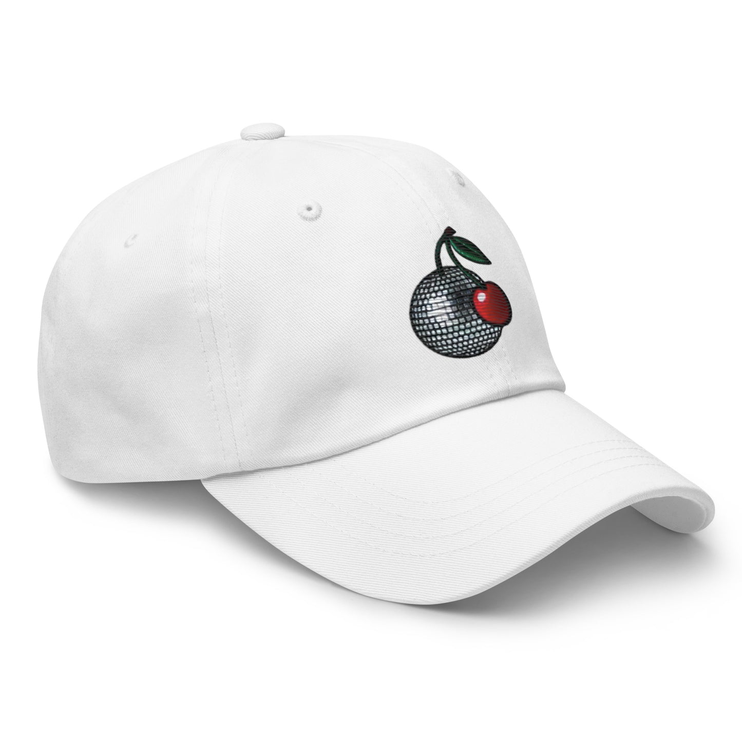 Embroidered Disco Ball Cherry Dad Hat – Trendy & Chic Low-Profile Cap Fruit Minimalist Hat