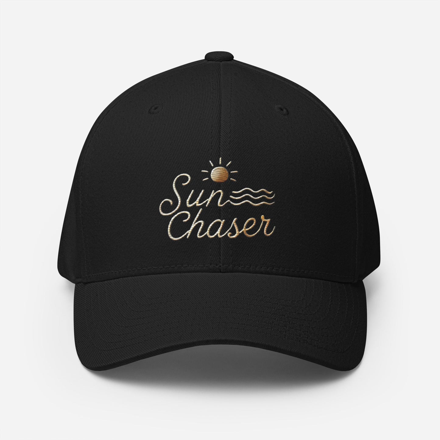 Sunchaser Embroidered Structured Twill Cap. Stretch Fit Athletic Hat