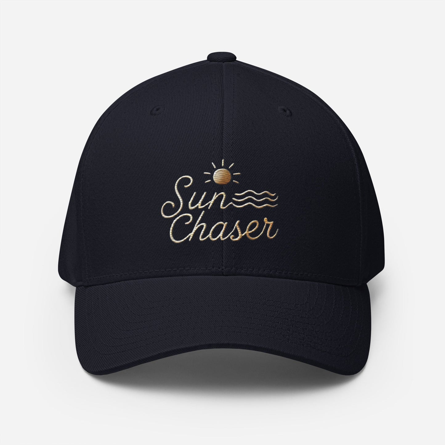 Sunchaser Embroidered Structured Twill Cap. Stretch Fit Athletic Hat