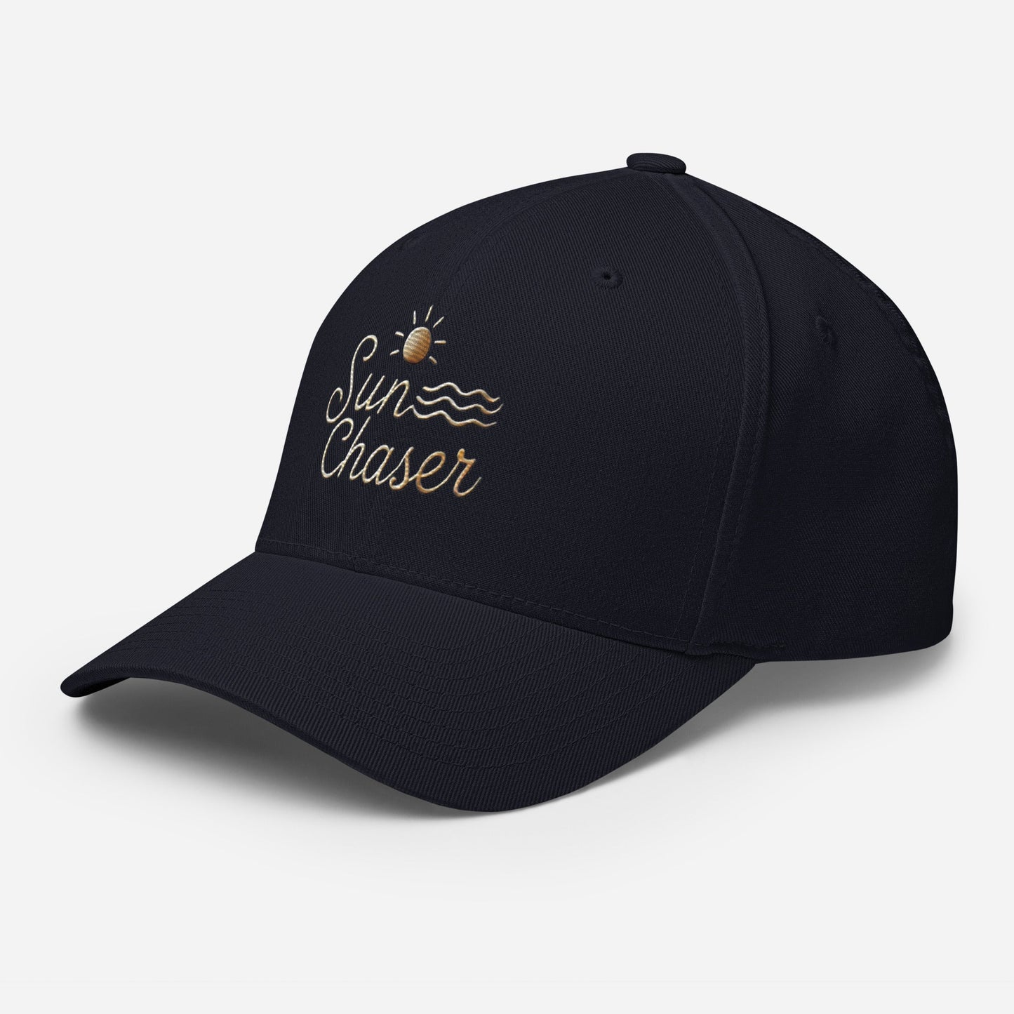 Sunchaser Embroidered Structured Twill Cap. Stretch Fit Athletic Hat