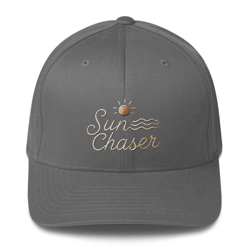 Sunchaser Embroidered Structured Twill Cap. Stretch Fit Athletic Hat