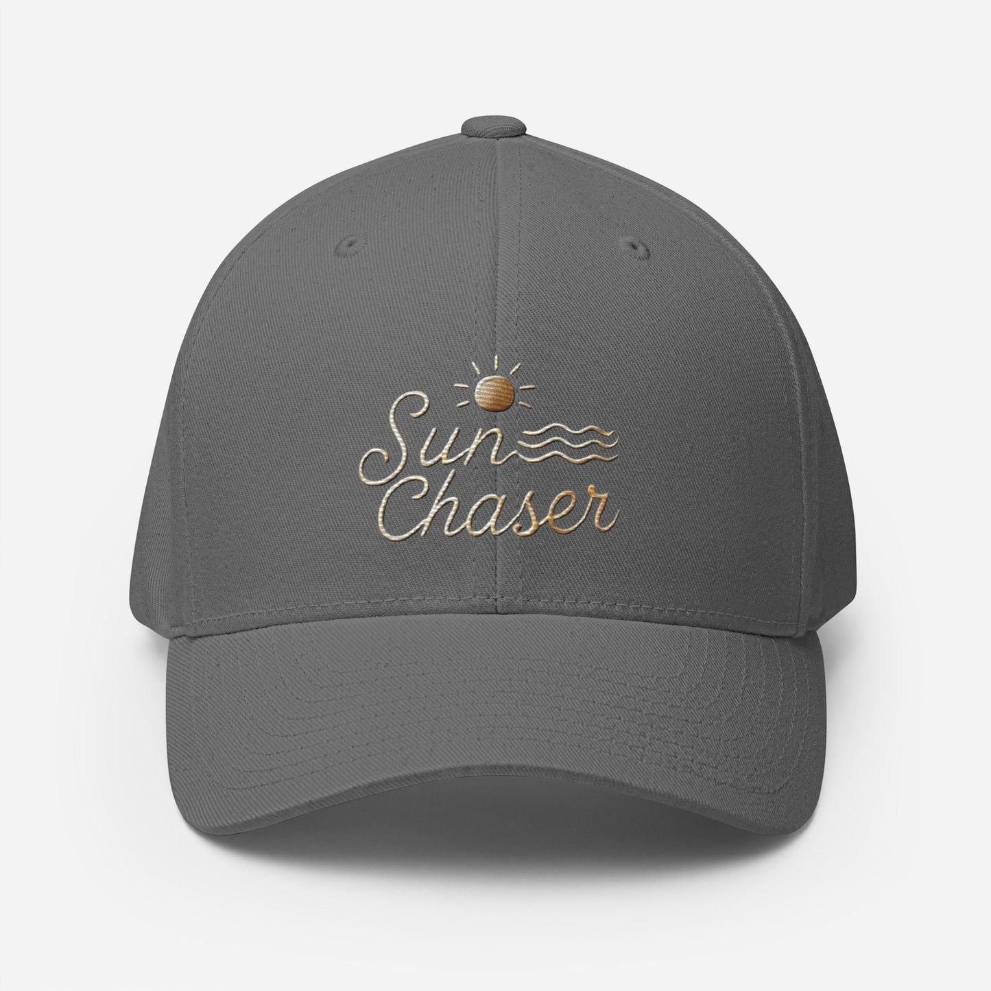 Sunchaser Embroidered Structured Twill Cap. Stretch Fit Athletic Hat