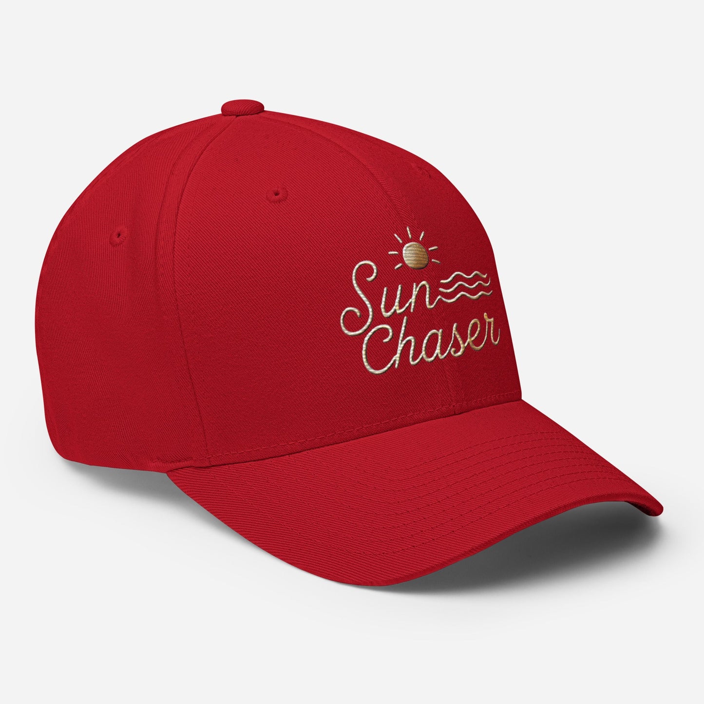 Sunchaser Embroidered Structured Twill Cap. Stretch Fit Athletic Hat