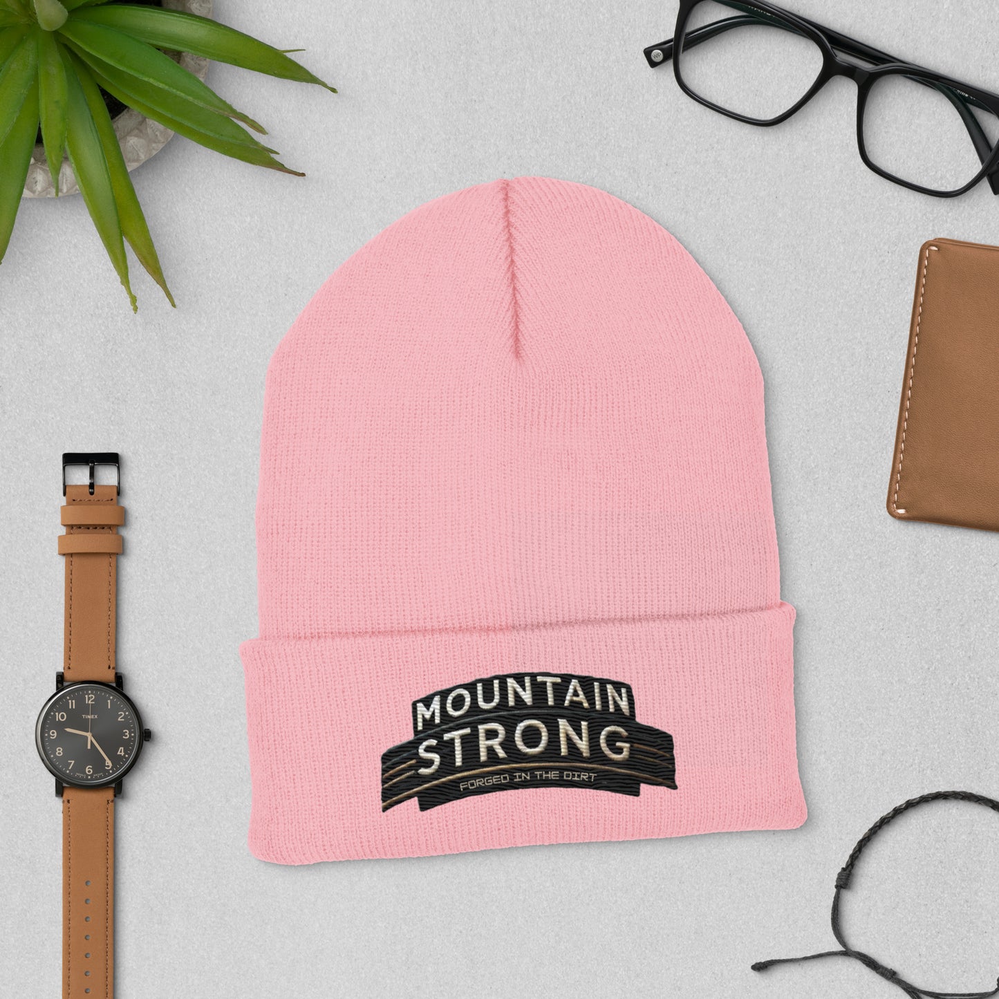 Mountain Strong 'Forged In The Dirt' Cuffed Beanie – Unisex, Hypoallergenic, and Hand Washable