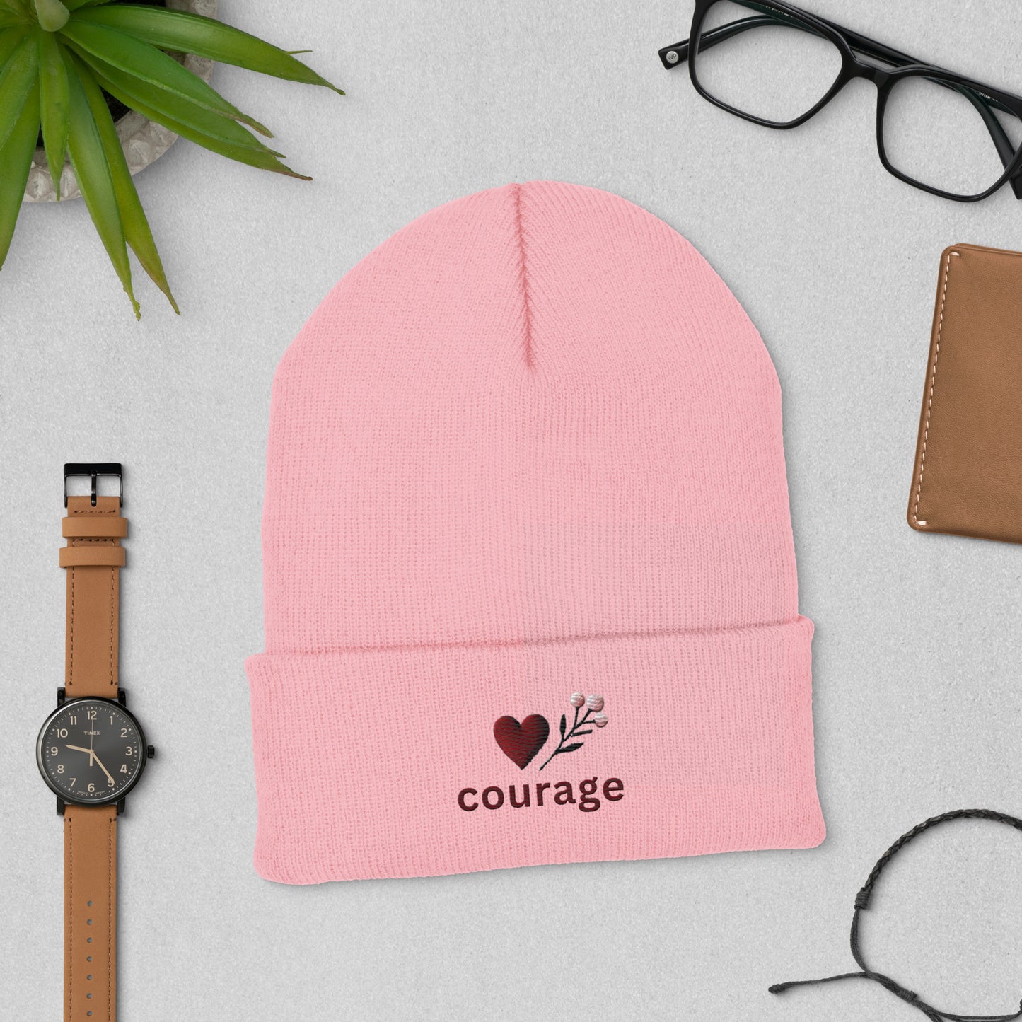 Embroidered 'Courage' Cuffed Beanie – Unisex, Warm, and Hypoallergenic Warm Hat