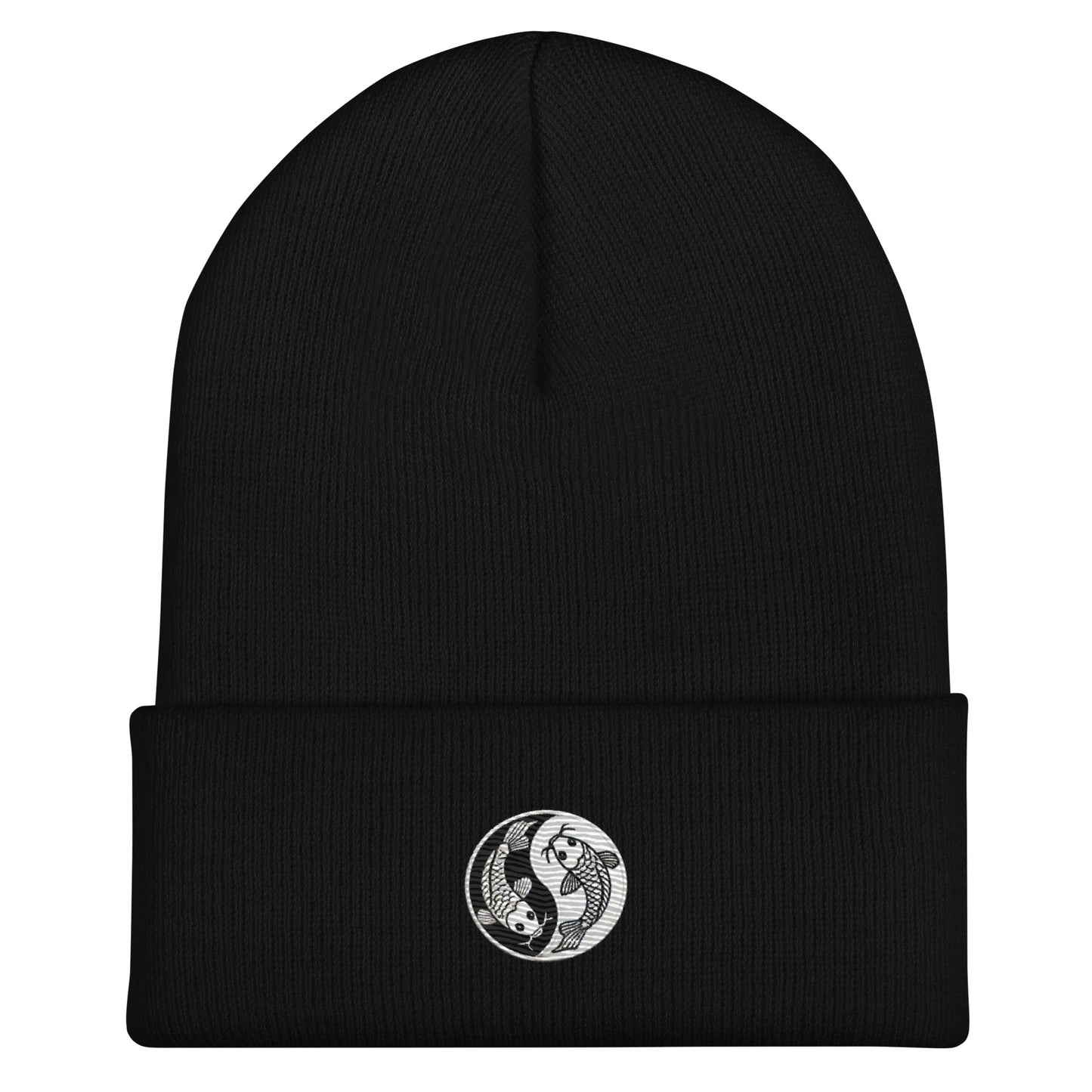 Moon & Ocean Spirit Avatar Embroidered Koi Fish Beanie – Trendy Yin Yang Hat Gift