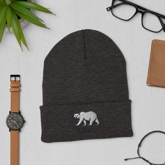 Chill Embroidered Polar Bear Cuffed Beanie