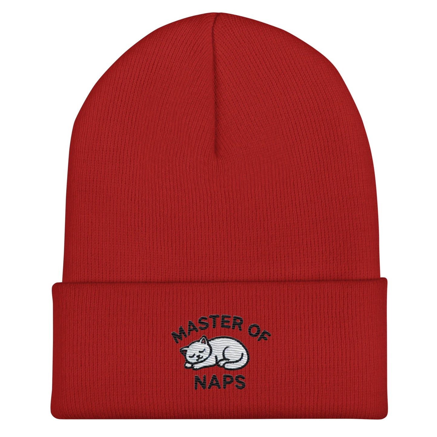 Embroidered Master of Naps Cat Cuffed Beanie – Funny Kitten Humor Hat