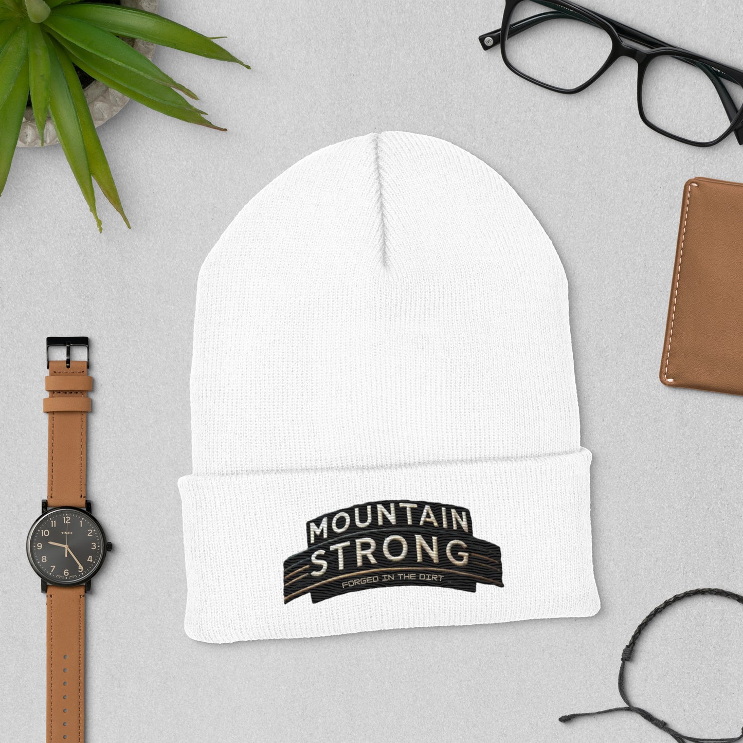 Mountain Strong 'Forged In The Dirt' Cuffed Beanie – Unisex, Hypoallergenic, and Hand Washable