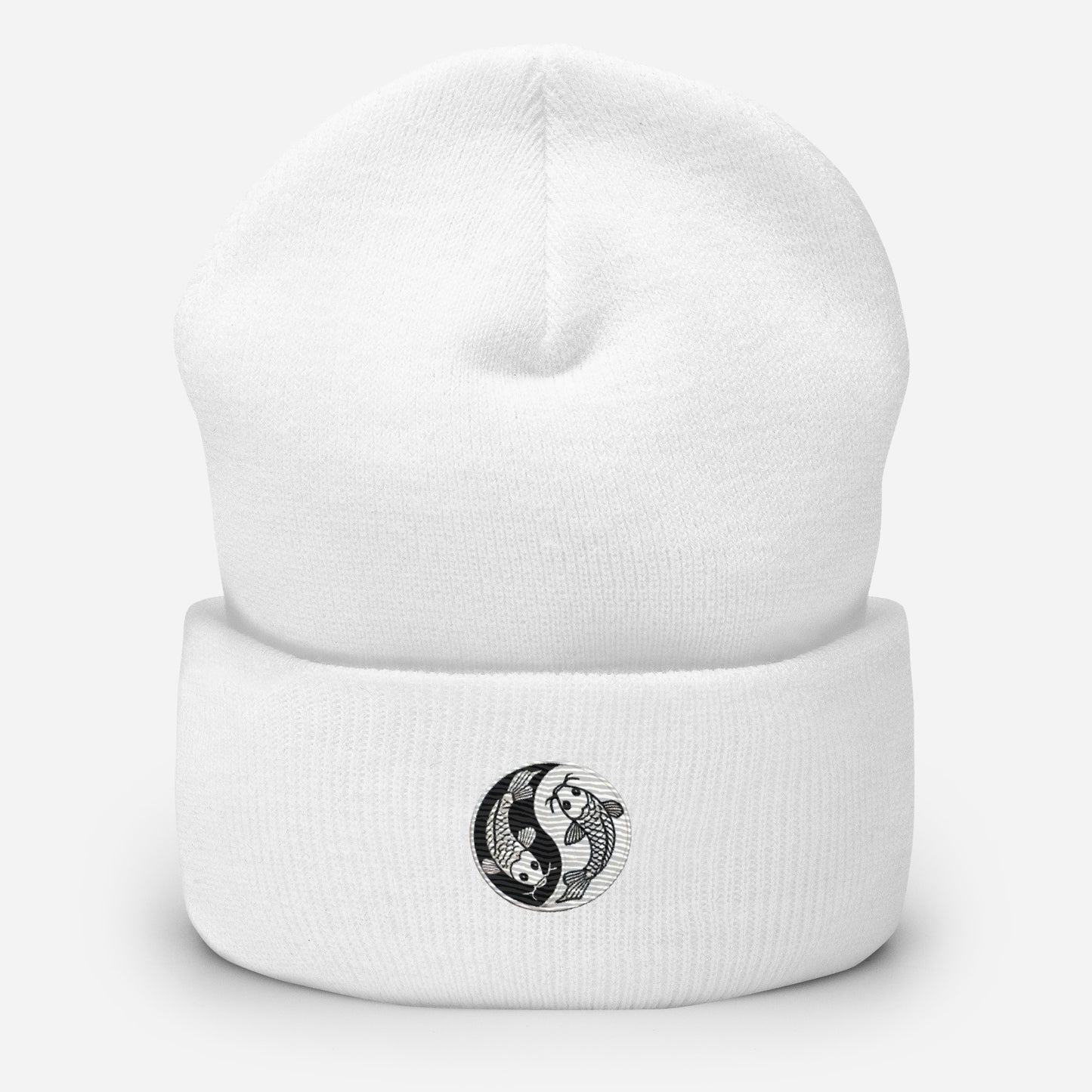 Moon & Ocean Spirit Avatar Embroidered Koi Fish Beanie – Trendy Yin Yang Hat Gift