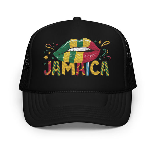 Embroidered 'Jamaica' Fun & Stylish Foam Trucker Hat – Adjustable Snapback Vacation Hat