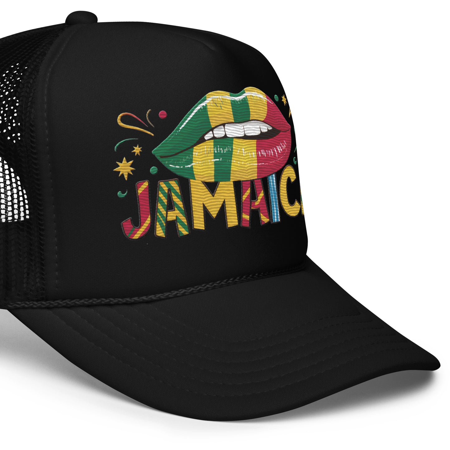 Embroidered 'Jamaica' Fun & Stylish Foam Trucker Hat – Adjustable Snapback Vacation Hat