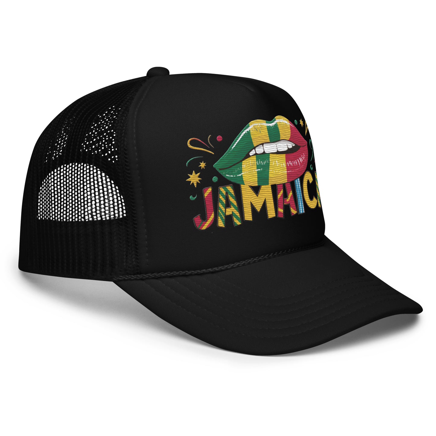 Embroidered 'Jamaica' Fun & Stylish Foam Trucker Hat – Adjustable Snapback Vacation Hat