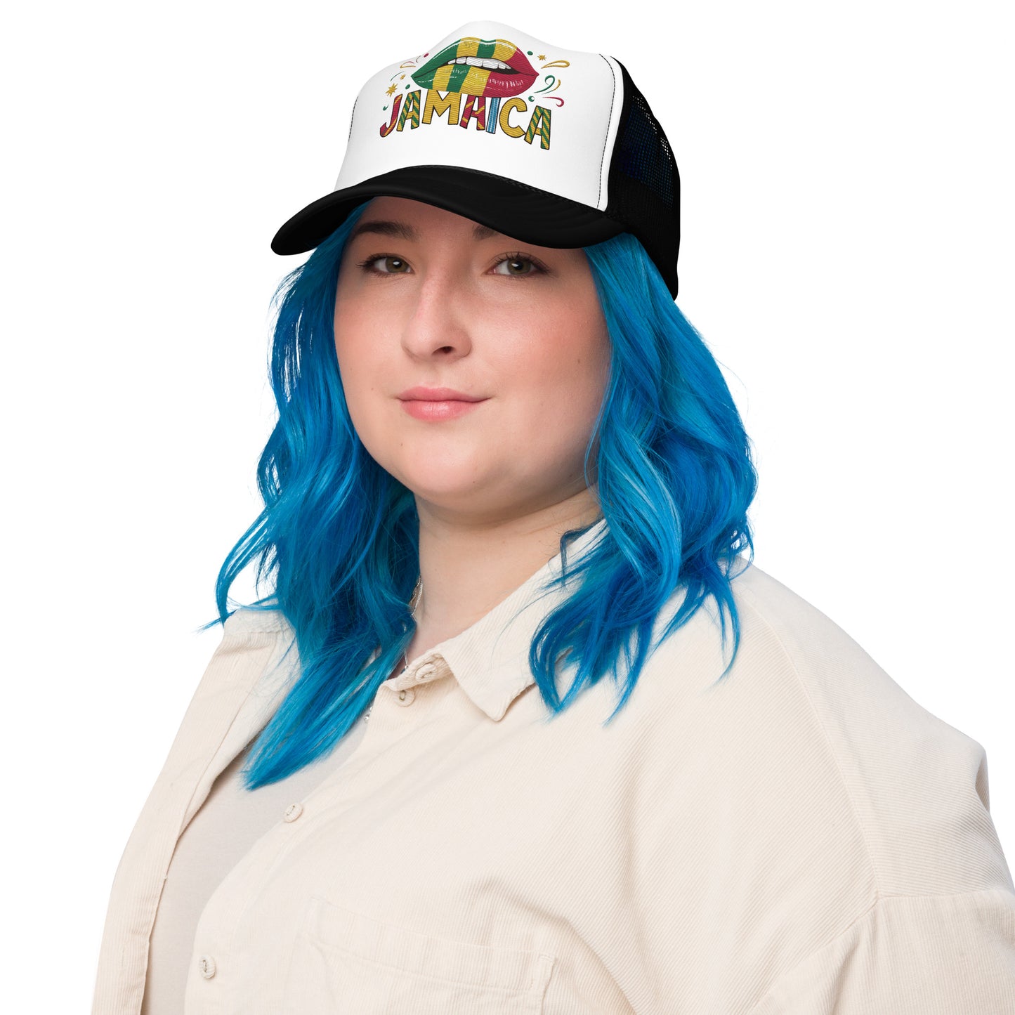 Embroidered 'Jamaica' Fun & Stylish Foam Trucker Hat – Adjustable Snapback Vacation Hat