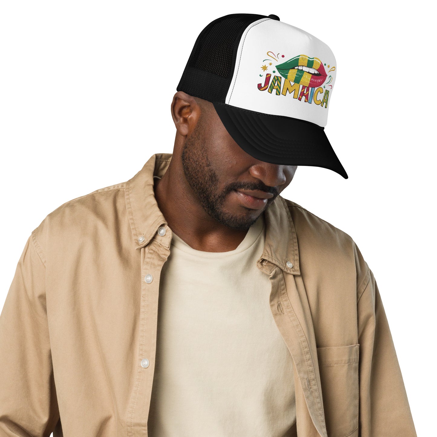 Embroidered 'Jamaica' Fun & Stylish Foam Trucker Hat – Adjustable Snapback Vacation Hat