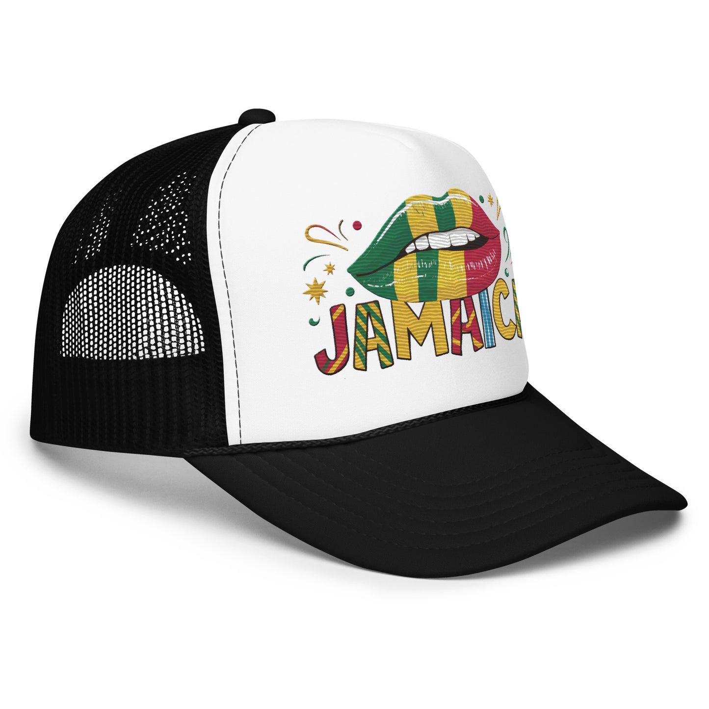 Embroidered 'Jamaica' Fun & Stylish Foam Trucker Hat – Adjustable Snapback Vacation Hat