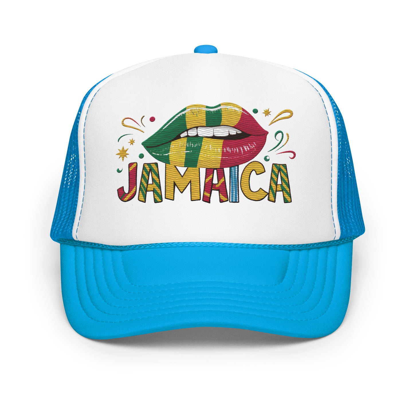 Embroidered 'Jamaica' Fun & Stylish Foam Trucker Hat – Adjustable Snapback Vacation Hat