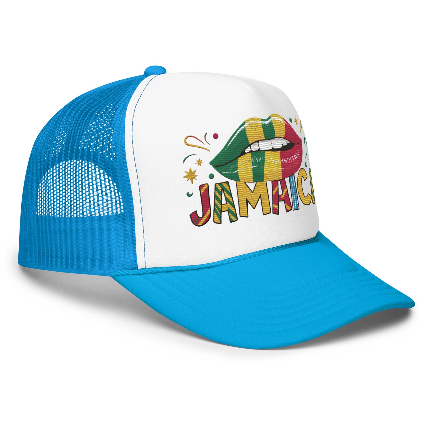 Embroidered 'Jamaica' Fun & Stylish Foam Trucker Hat – Adjustable Snapback Vacation Hat