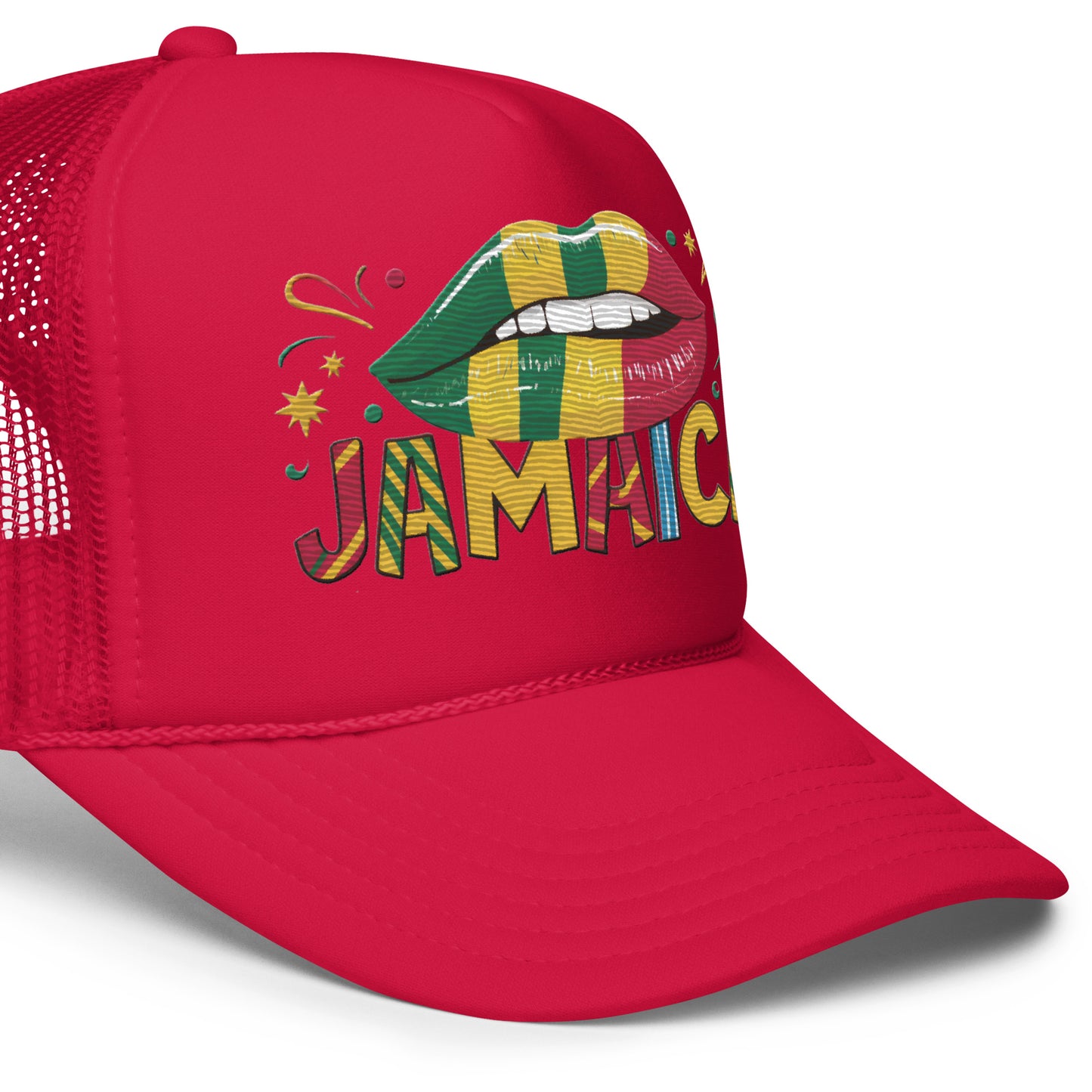 Embroidered 'Jamaica' Fun & Stylish Foam Trucker Hat – Adjustable Snapback Vacation Hat