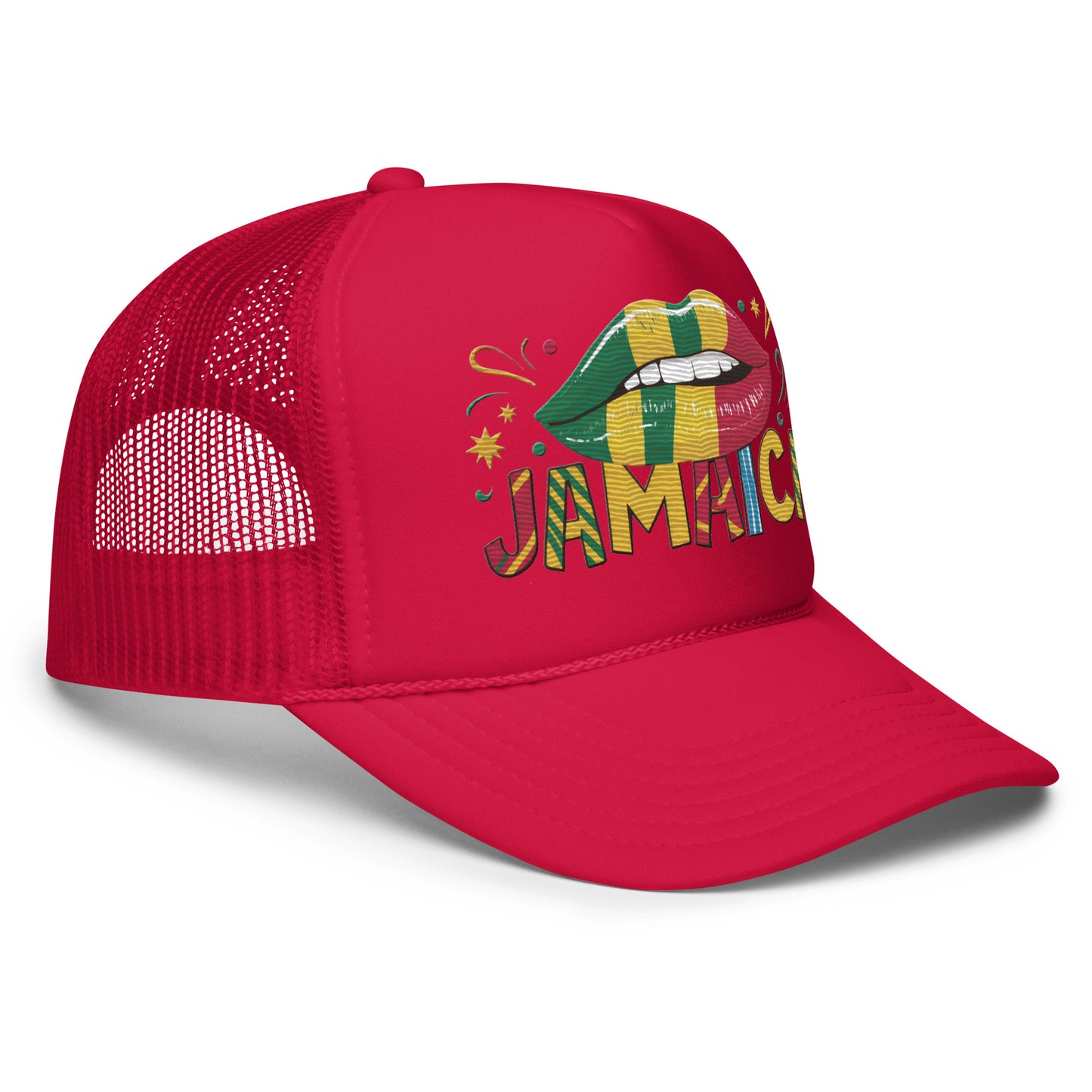 Embroidered 'Jamaica' Fun & Stylish Foam Trucker Hat – Adjustable Snapback Vacation Hat