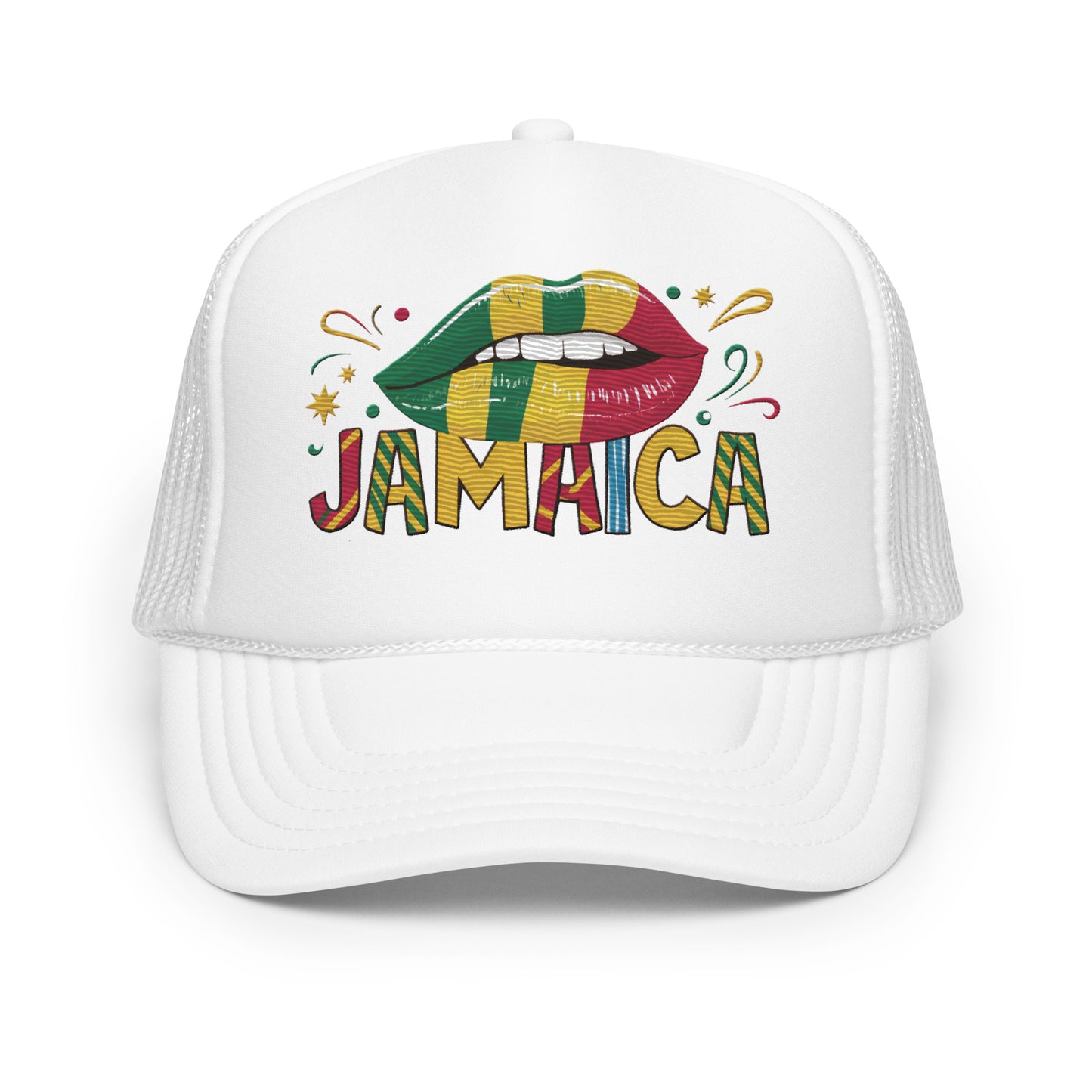 Embroidered 'Jamaica' Fun & Stylish Foam Trucker Hat – Adjustable Snapback Vacation Hat