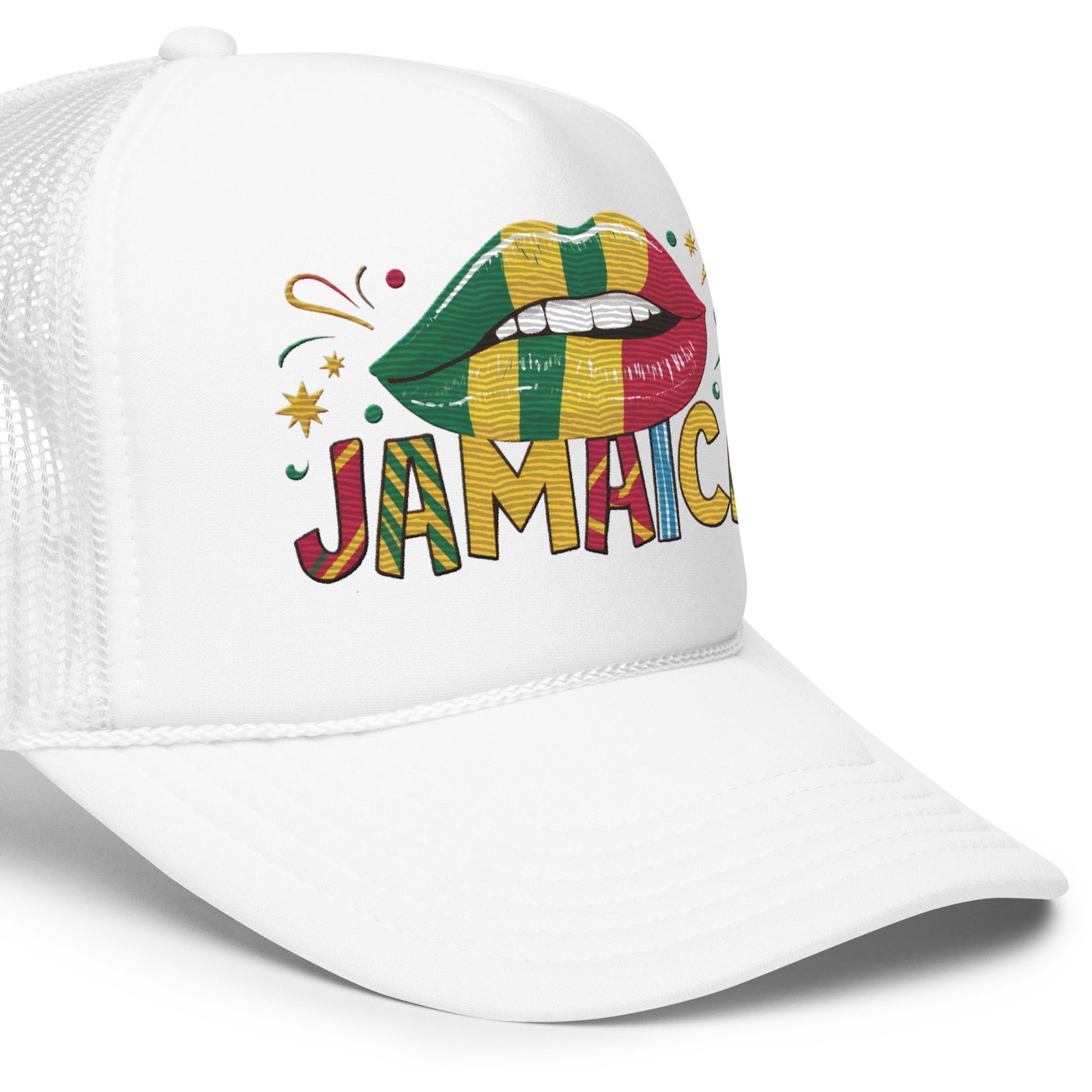 Embroidered 'Jamaica' Fun & Stylish Foam Trucker Hat – Adjustable Snapback Vacation Hat