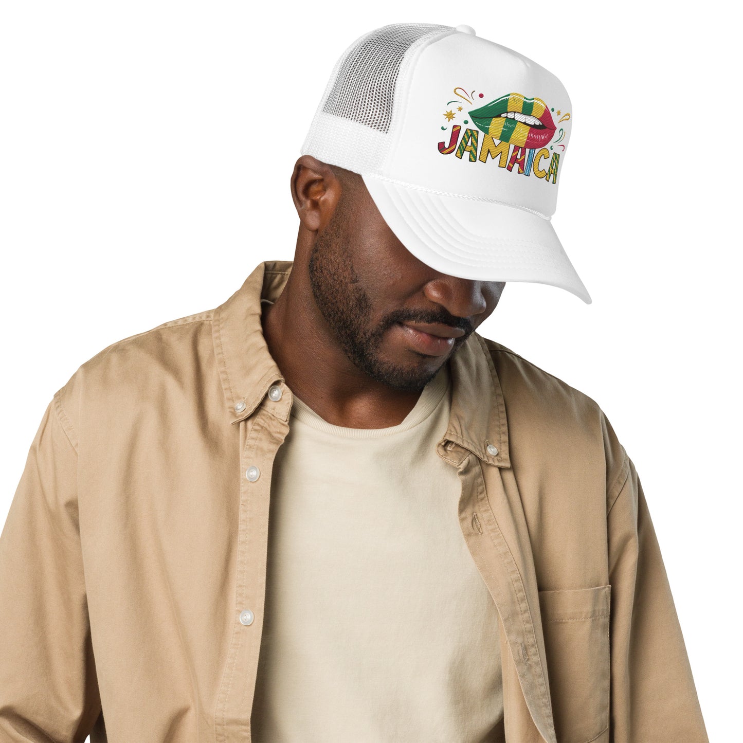 Embroidered 'Jamaica' Fun & Stylish Foam Trucker Hat – Adjustable Snapback Vacation Hat