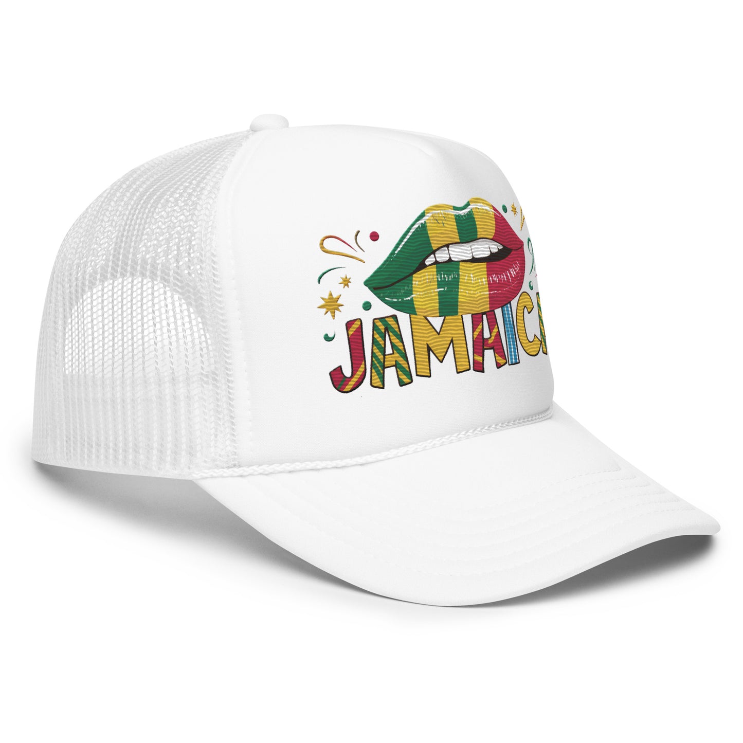 Embroidered 'Jamaica' Fun & Stylish Foam Trucker Hat – Adjustable Snapback Vacation Hat