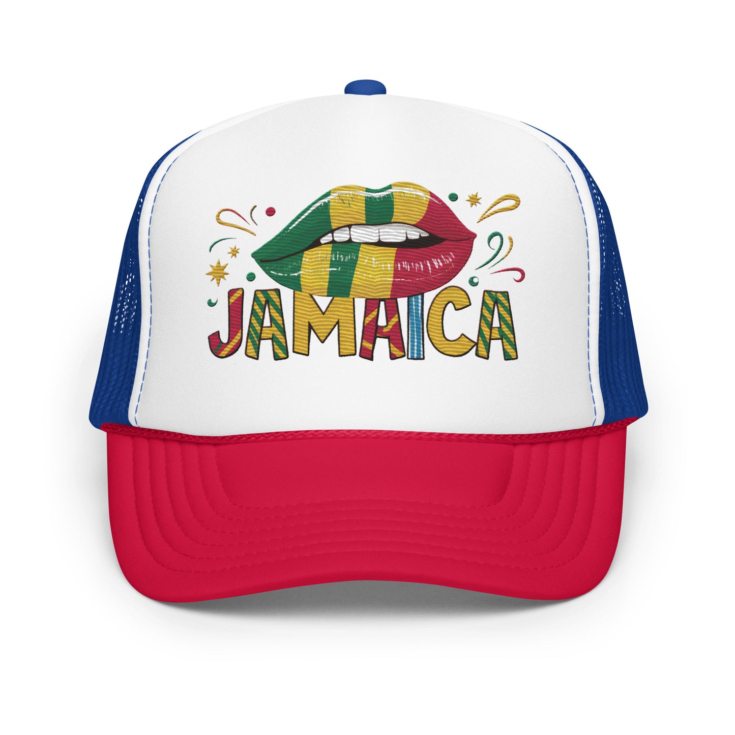 Embroidered 'Jamaica' Fun & Stylish Foam Trucker Hat – Adjustable Snapback Vacation Hat