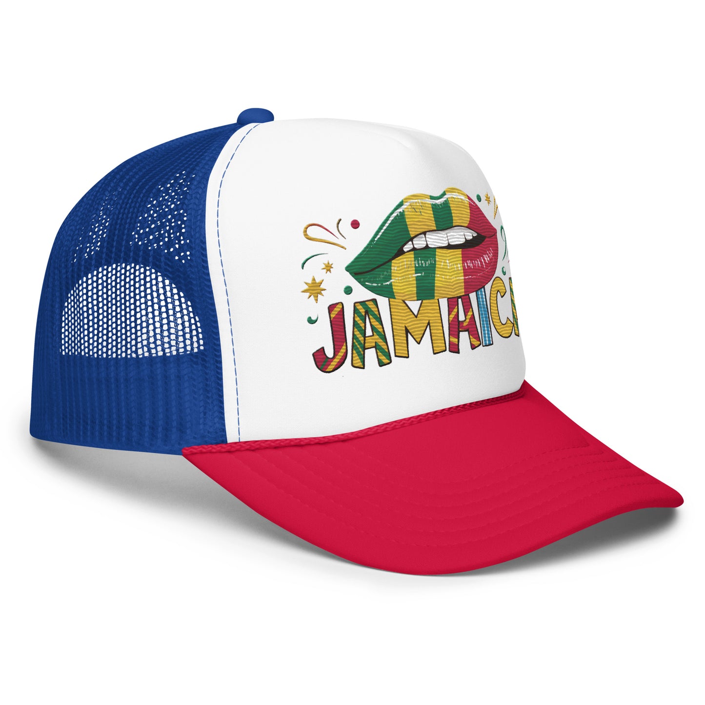 Embroidered 'Jamaica' Fun & Stylish Foam Trucker Hat – Adjustable Snapback Vacation Hat